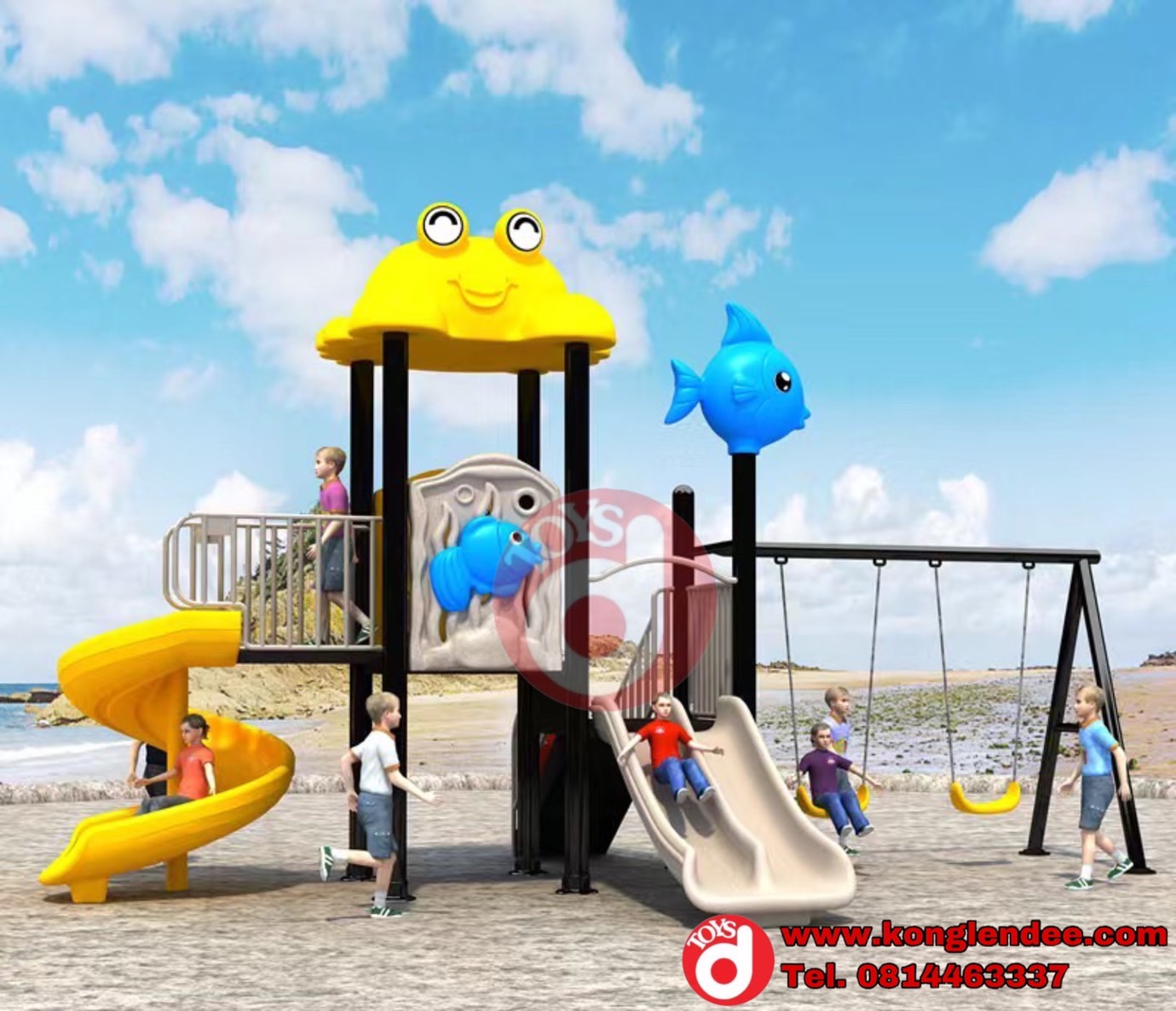 เครื่องเล่นสนาม ชุดปูทะเลแสนซุกซนพร้อมชิงช้า