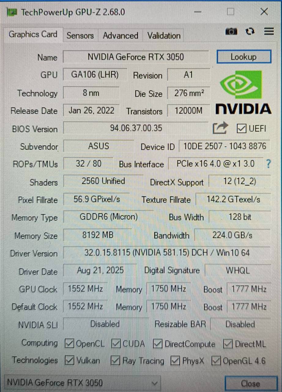 RTX 3050 GDDR6 8GB 128bit ประกัน 2 เดือน
