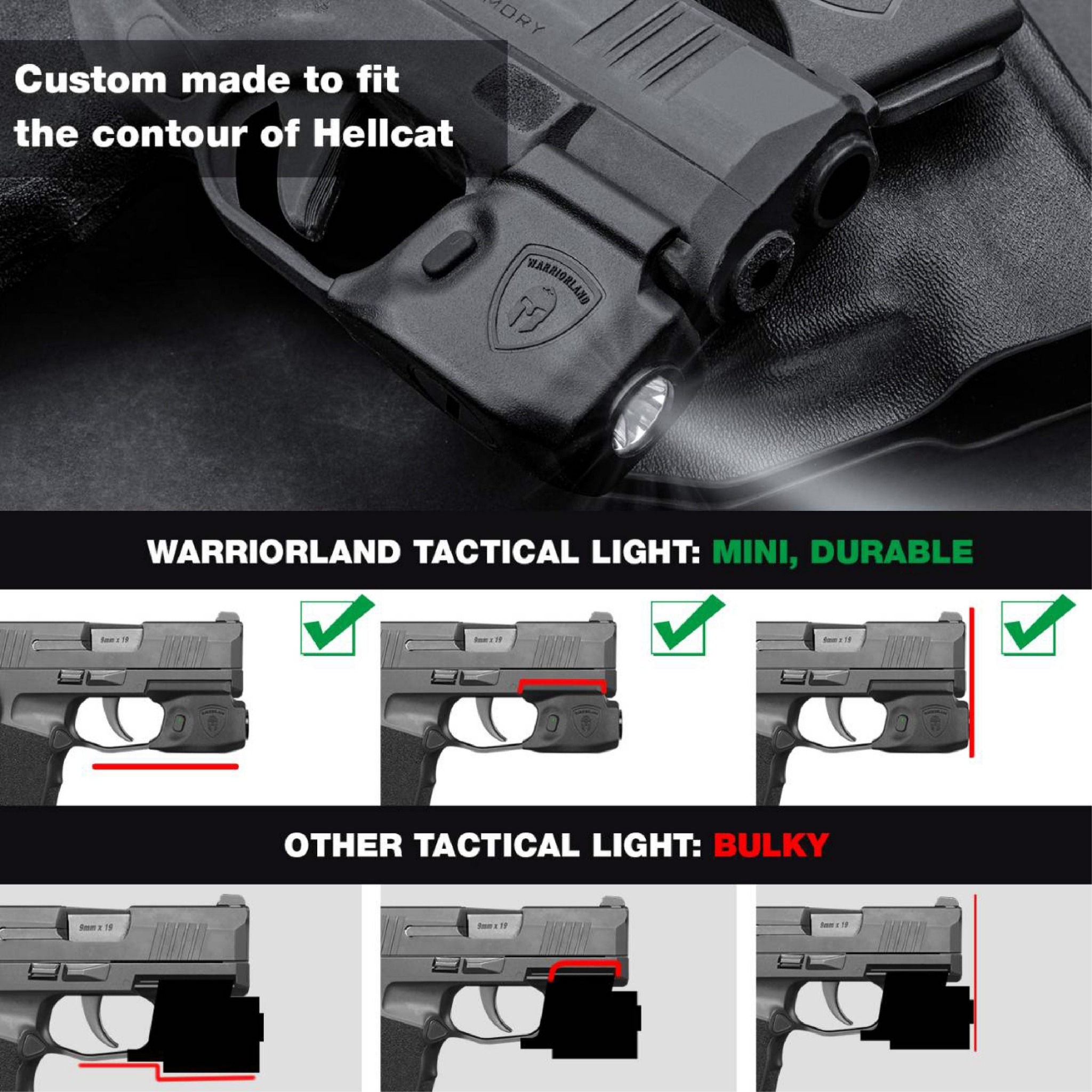 ไฟฉาย Warriorland SL-1 + ซองพกใน Kydex มี 3 รุ่นให้เลือก 🍁 รุ่น Sig Sauer P365 🍁 รุ่น G43/G43X ( เฉพาะรุ่นที่ไม่มีราง ) 🍁 รุ่น Springfield Hellcat 🔺ไฟฉาย ผลิตจาก Polymer เกรดคุณภาพ 🔺ออกแบบให้ทนทานต่อแรงรีคอยด์ได้