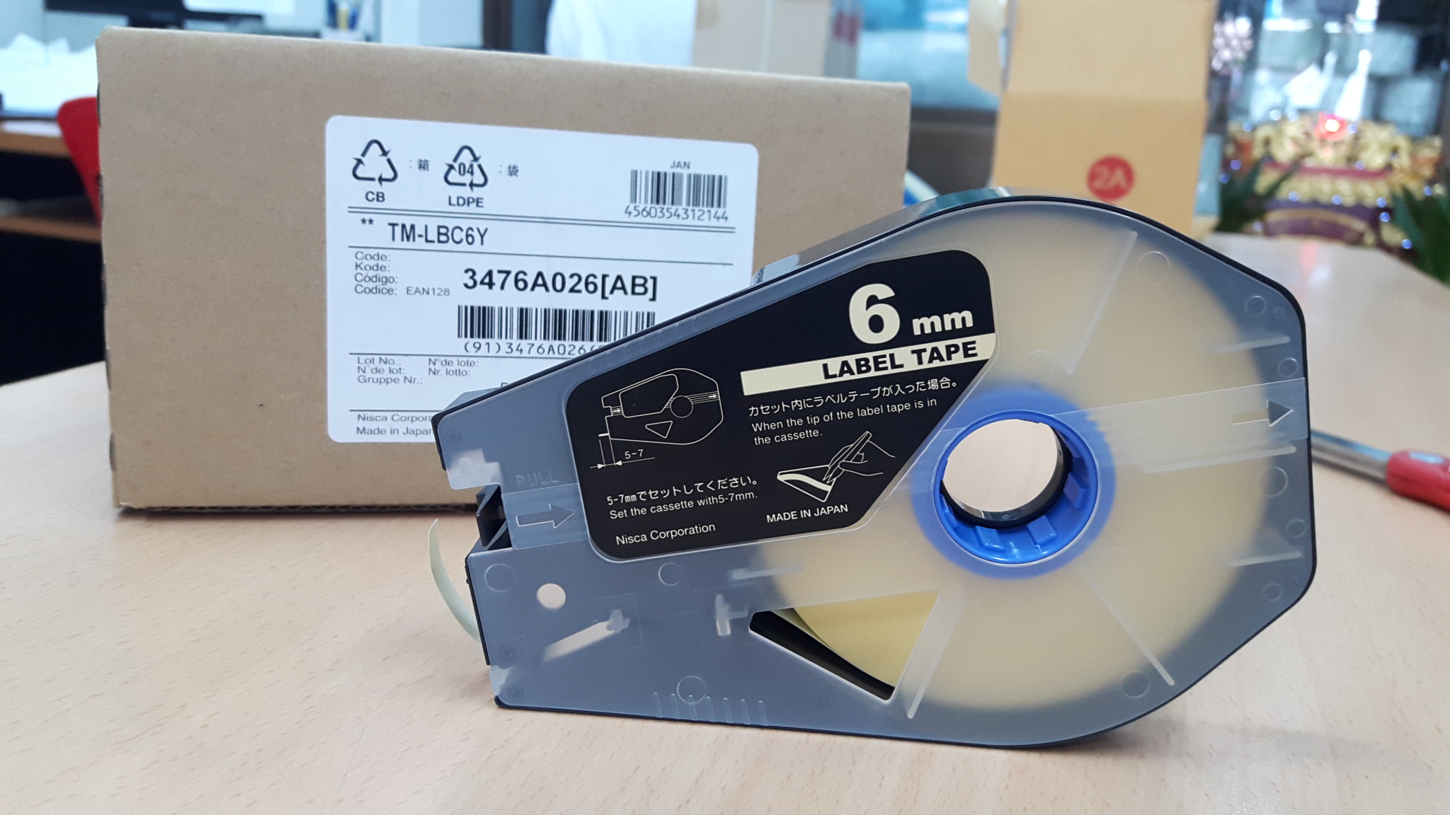 สติ๊กเกอร์ Label 6mm. Yellow เครื่องพิมพ์ CANON รุ่น MK1500 MK2600 M-1std 3476A026