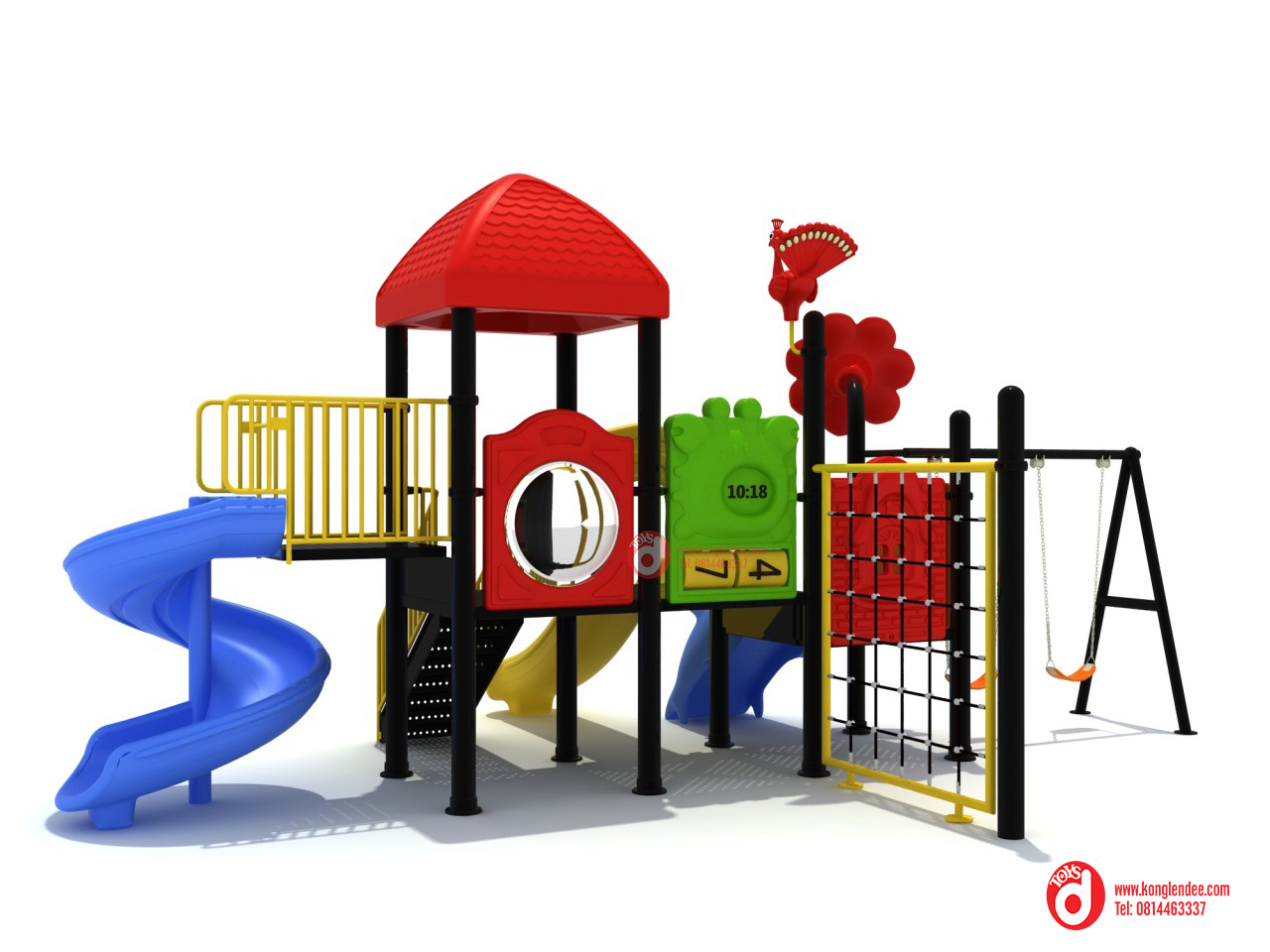 เครื่องเล่นสนามชุดบ้านนกกับดอกไม้หลังคาแดงชิงช้า