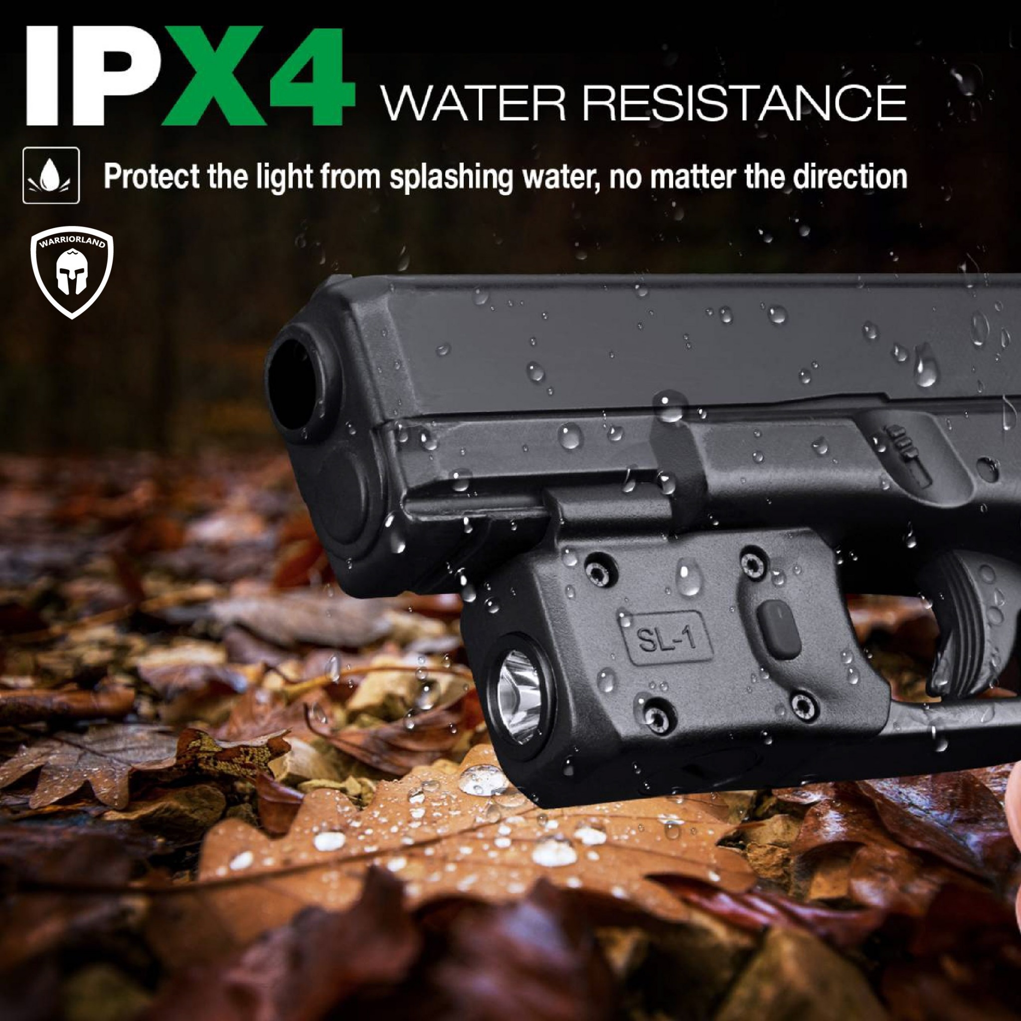 ไฟฉาย Warriorland SL-1 + ซองพกใน Kydex 🔺ไฟฉาย ผลิตจาก Polymer เกรดคุณภาพ 🔺ออกแบบให้ทนทานต่อแรงรีคอยด์ได้ 🔺ความสว่าง 150 Lumens 🔺ระยะส่องสว่าง 100 m. 🔺 มาตรฐานกันน้ำ IPX4 🔺 ปุ่มใช้งานได้ทั้งด้าน ซ้าย-ขวา