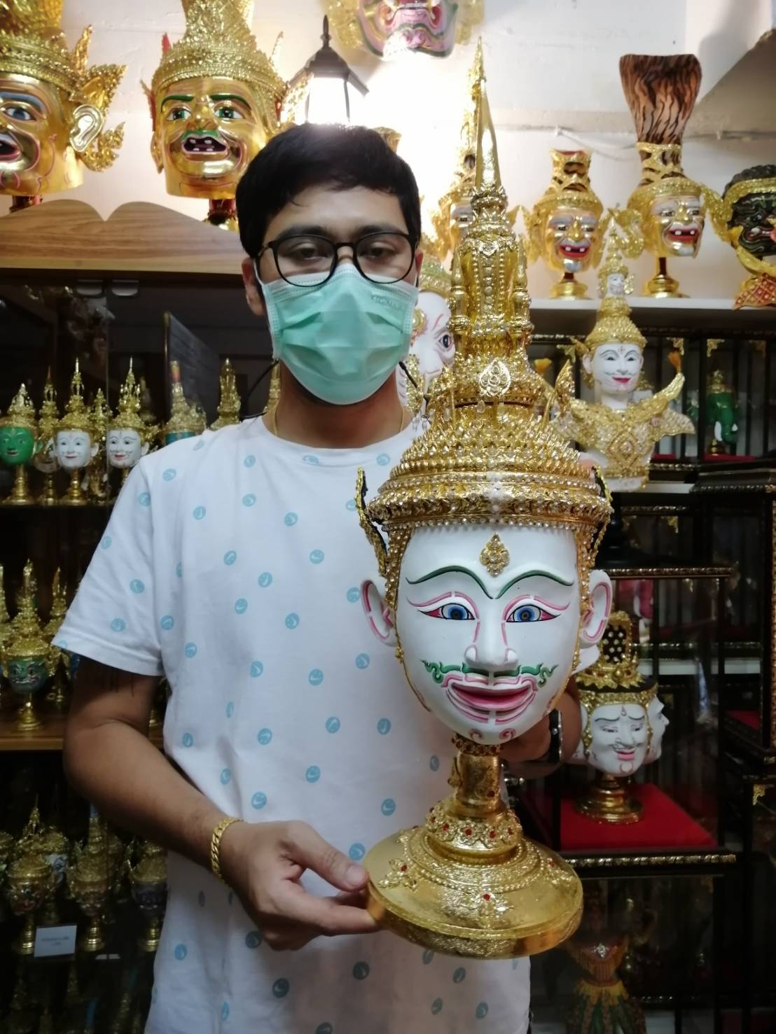 พระปัญจะสิงขร ขนาดผลส้มโอ (เกรดพรีเมี่ยม) พร้อมฐานปิดทองประดับเพชร