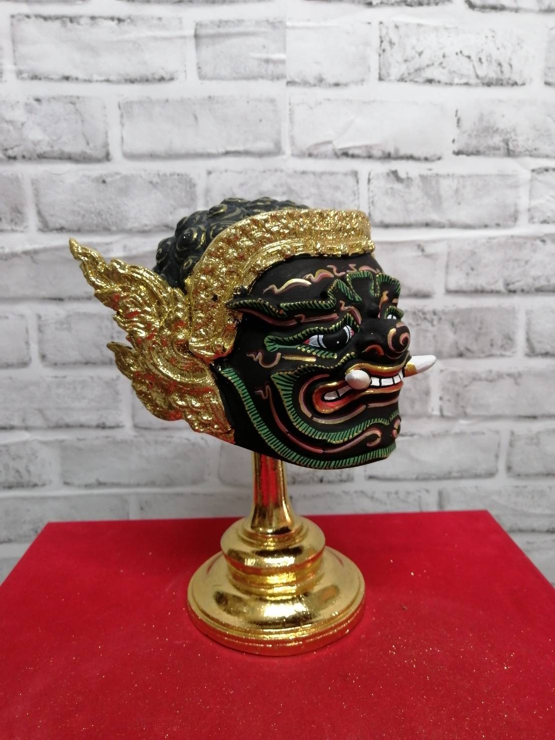 เศียรครู พระพิราพ (สีน้ำตาล) ขนาดผลส้มโอ พร้อมฐานปิดทอง