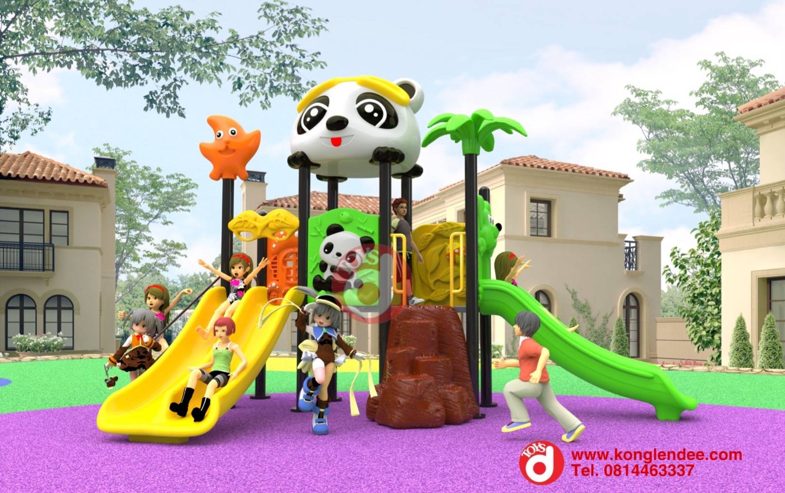 เครื่องเล่นสนาม ชุุดหมีแพนด้าสไลเดอร์คู่