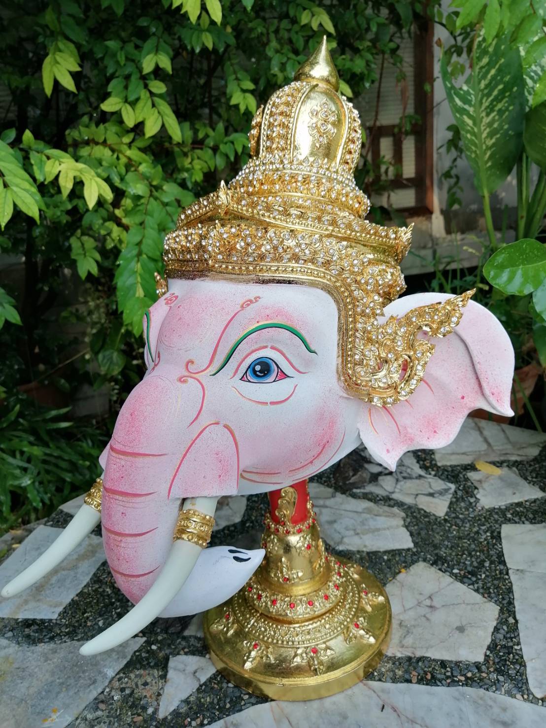 เศียรครู พระพิฆเนศ (หน้าสีชมพูอ่อน) ขนาดครอบ เกรดพรีเมี่ยม