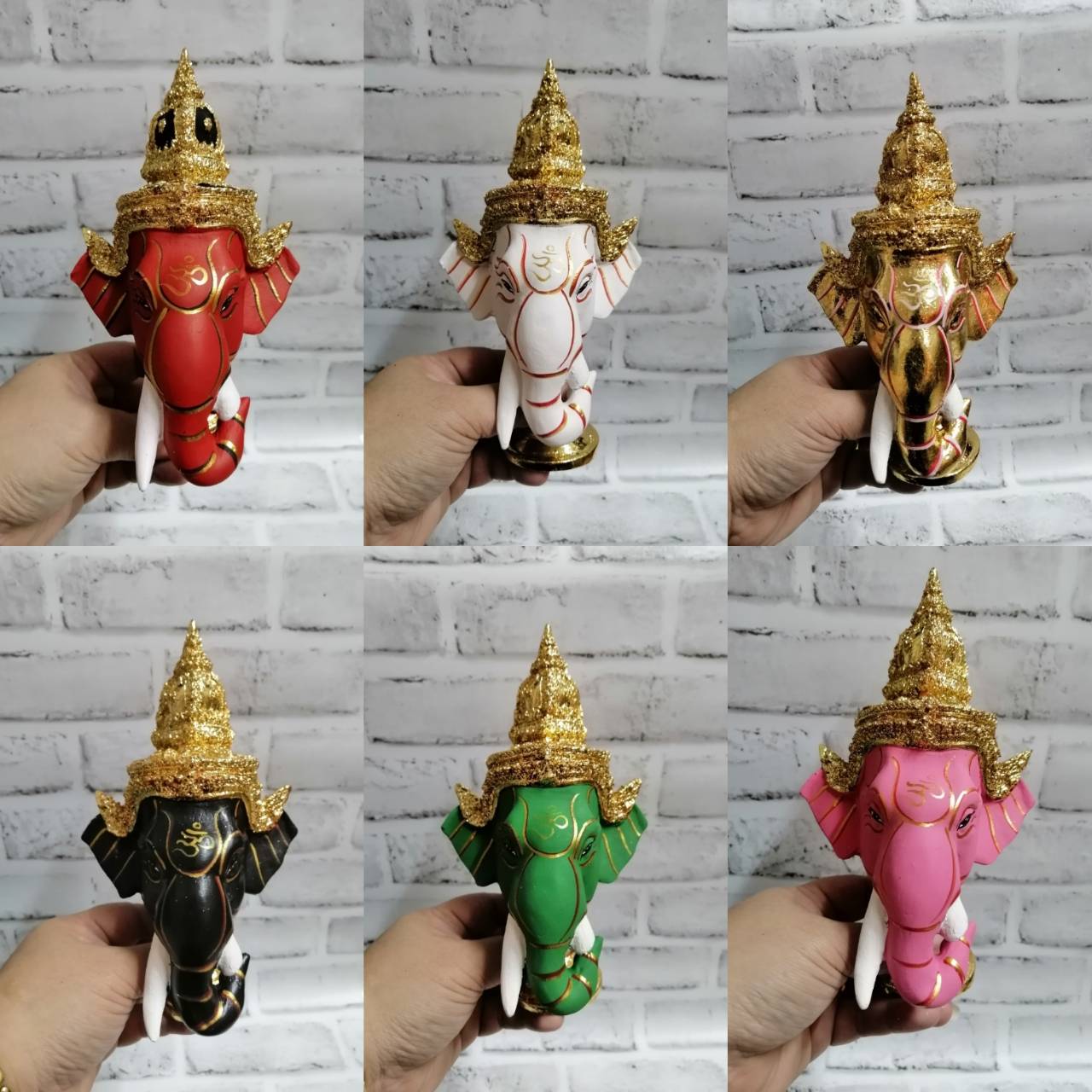 พระพิฆเนศ ขนาดกลาง เรซิ่นปิดทอง พร้อมตู้กระจกลายไทย