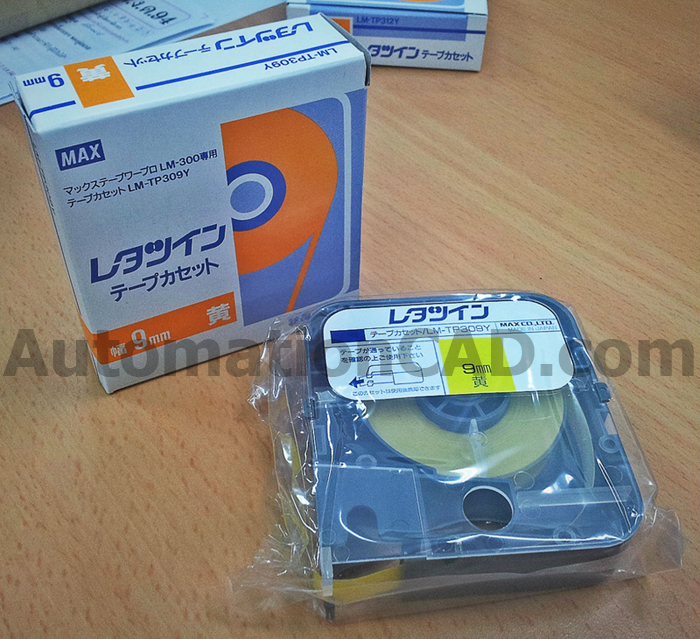 สติ๊กเกอร์ LABEL TAPE รุ่น LM-TP309Y with CASSETTE YELLOW 9 mm. ยาว 8 m ใช้กับ MAX LETATWIN