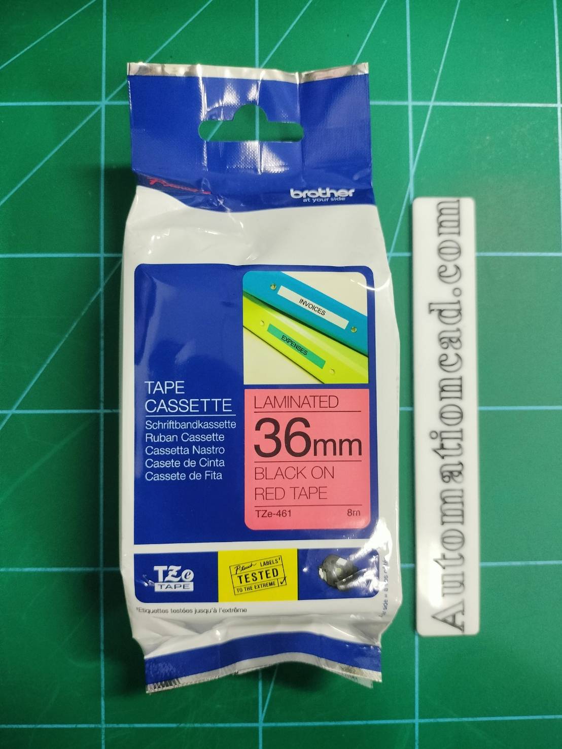 เทปพิมพ์อักษร TZE-461 ขนาด 36 มม. อักษรสีดำพื้นแดง แบบเคลือบพลาสติก Brother