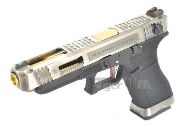 Glock35 T3 Gen4 สไลด์เงิน ท่อทอง เฟรมดำ WE