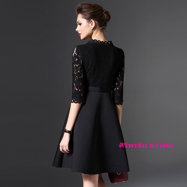 ชุดผ้าไทยสีดำ ชุดแซกผ้าไทยชุดแซกผ้าไทยผ้าพื้นเมืองดำ เดรสสไตน์เกาหลี เดรสลูกไม้สีดำพร้อมส่งXL