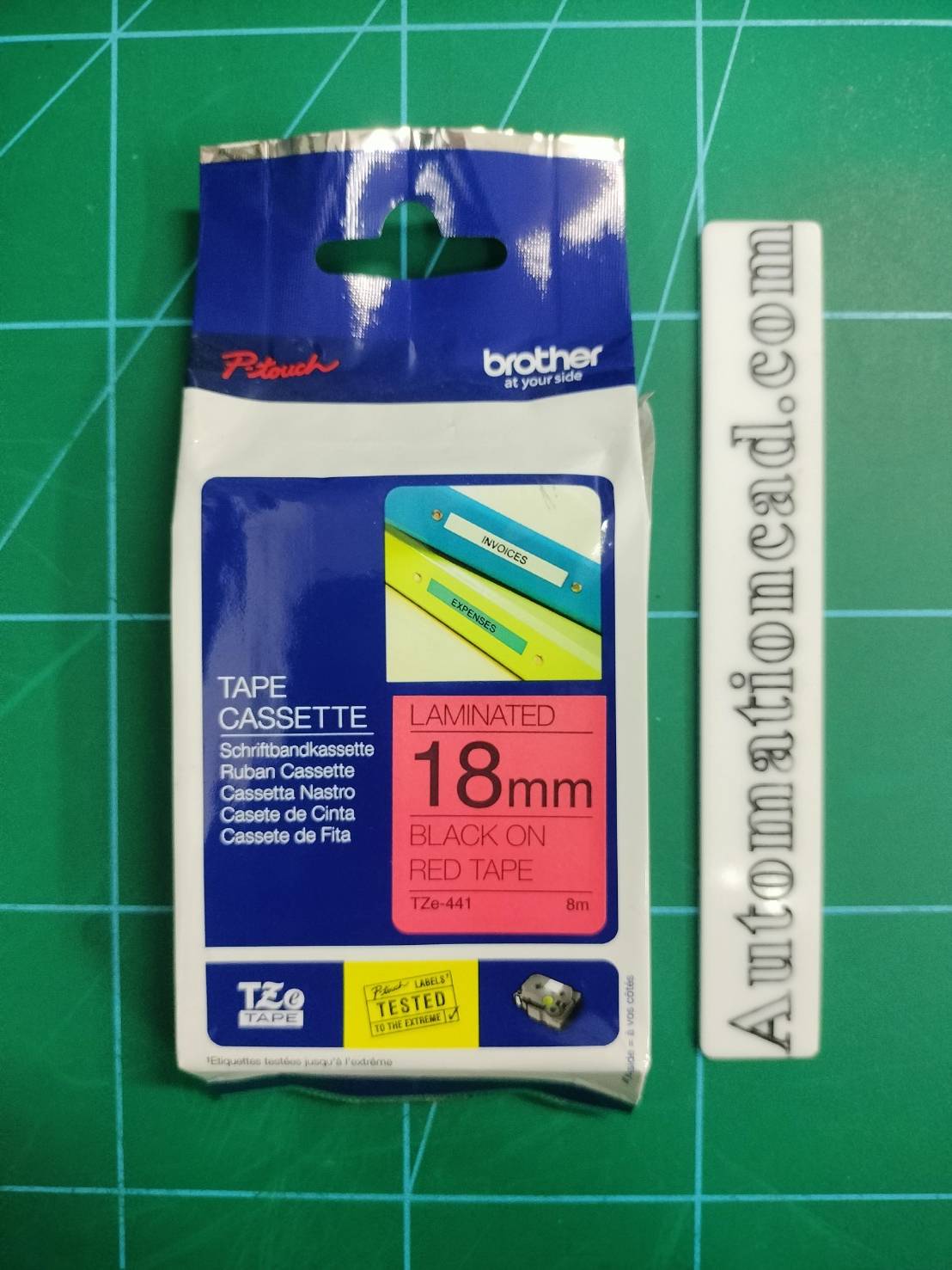 เทปพิมพ์อักษร TZE-441 ขนาด 18 มม. อักษรสีดำพื้นแดง แบบเคลือบพลาสติก Brother