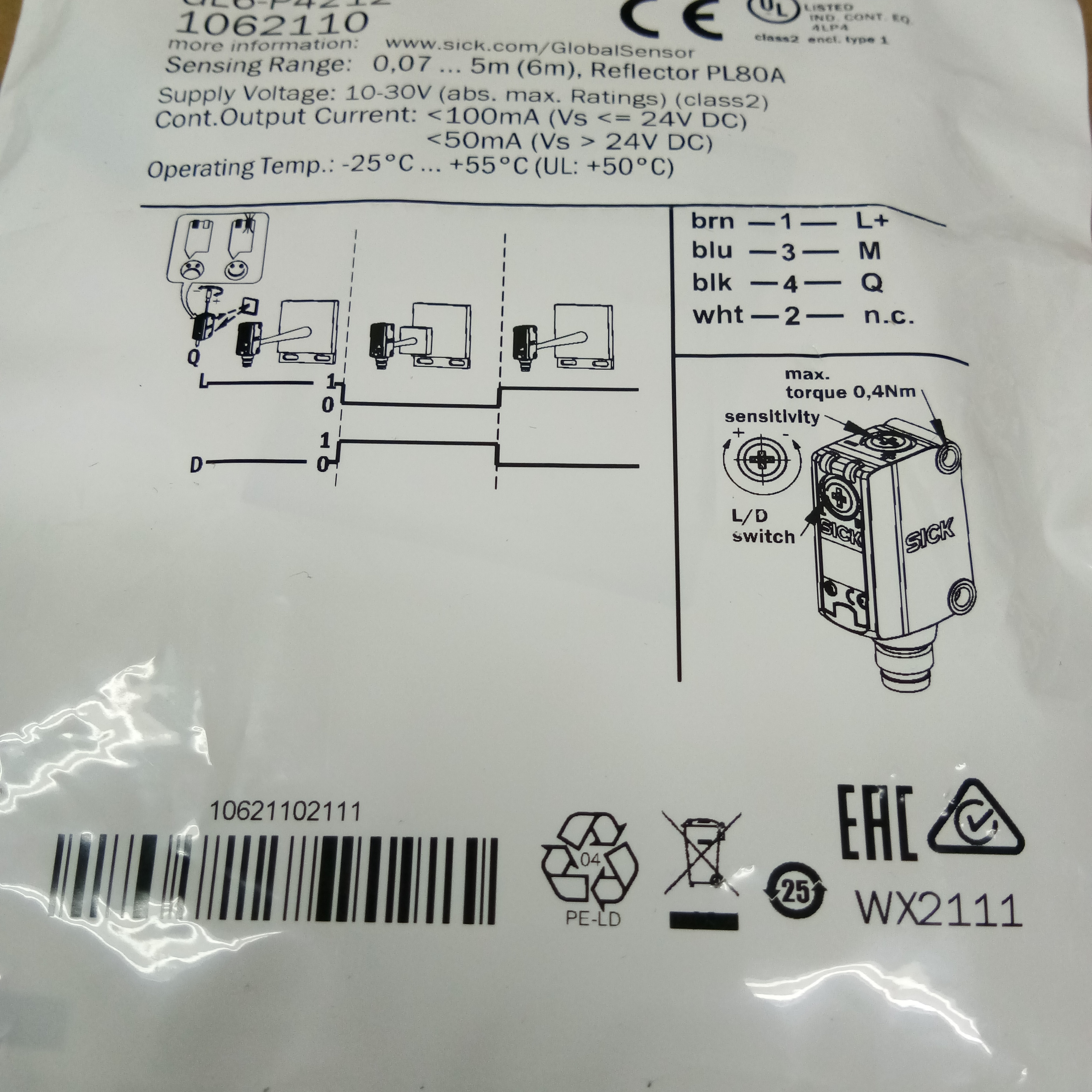 Photosensor โฟโต้เซนเซอร์ แบบสะท้อน SICK Retroreflective ระยะตรวจจับ 6 m