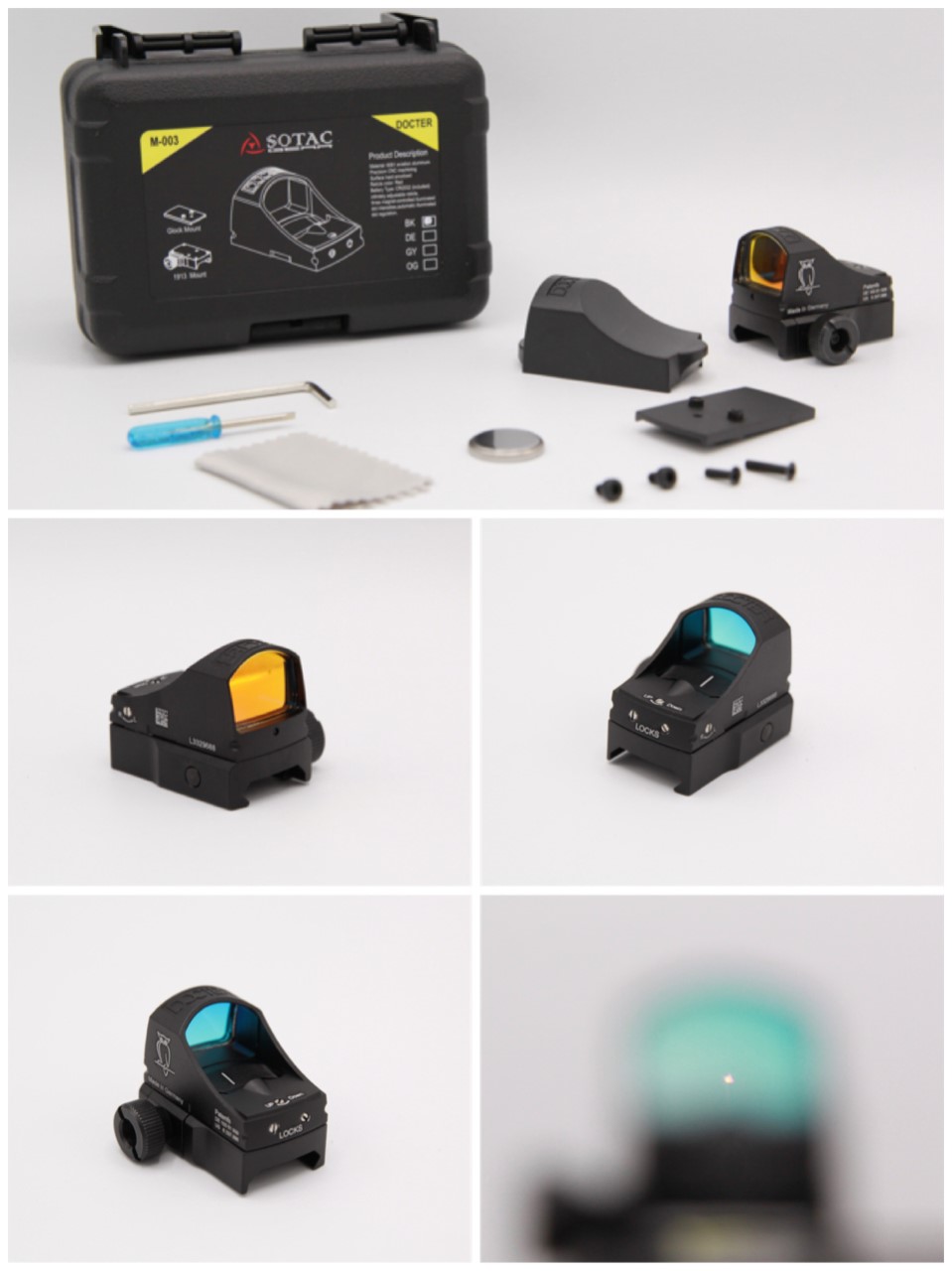 Red Dot รุ่น Docter sight C เปิดปิดด้วยแสง ปรับความเข้มของเป้าแบบอัตโนมัติ มาพร้อมแผ่นMount Glock ใช้ถ่าน CR2032 จำนวน1ก้อน (แถมฟรีให้ในกล่อง) สีดำ สีทราย สีเทา สีส้ม ราคา 1000 บาท