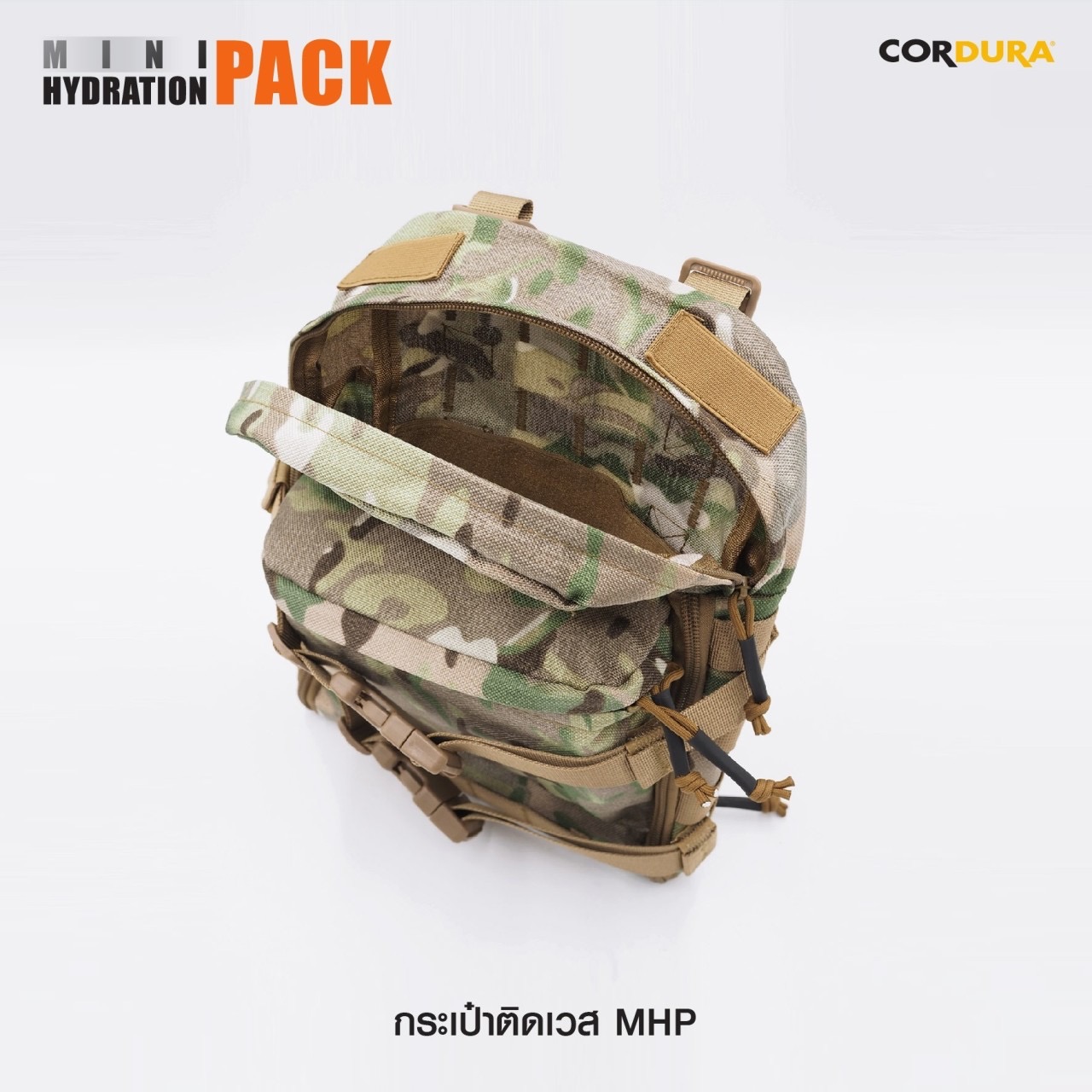 New.กระเป๋าติดเวส MHP ( Mini Hydration Pack ) 🍁 ผลิตจากผ้า Cordura 500D 🍁 2 ช่องกระเป๋า Zip เปิดกว้าง 🍁 มีช่องลอดสายถุงน้ำด้านบน 🍁 มีแผ่น Velcro ด้านหน้า สำหรับติด Patch (แผ่นเปิดข้าง สำหรับใส่สิ่งของได้) 🍁 มีสายรัด