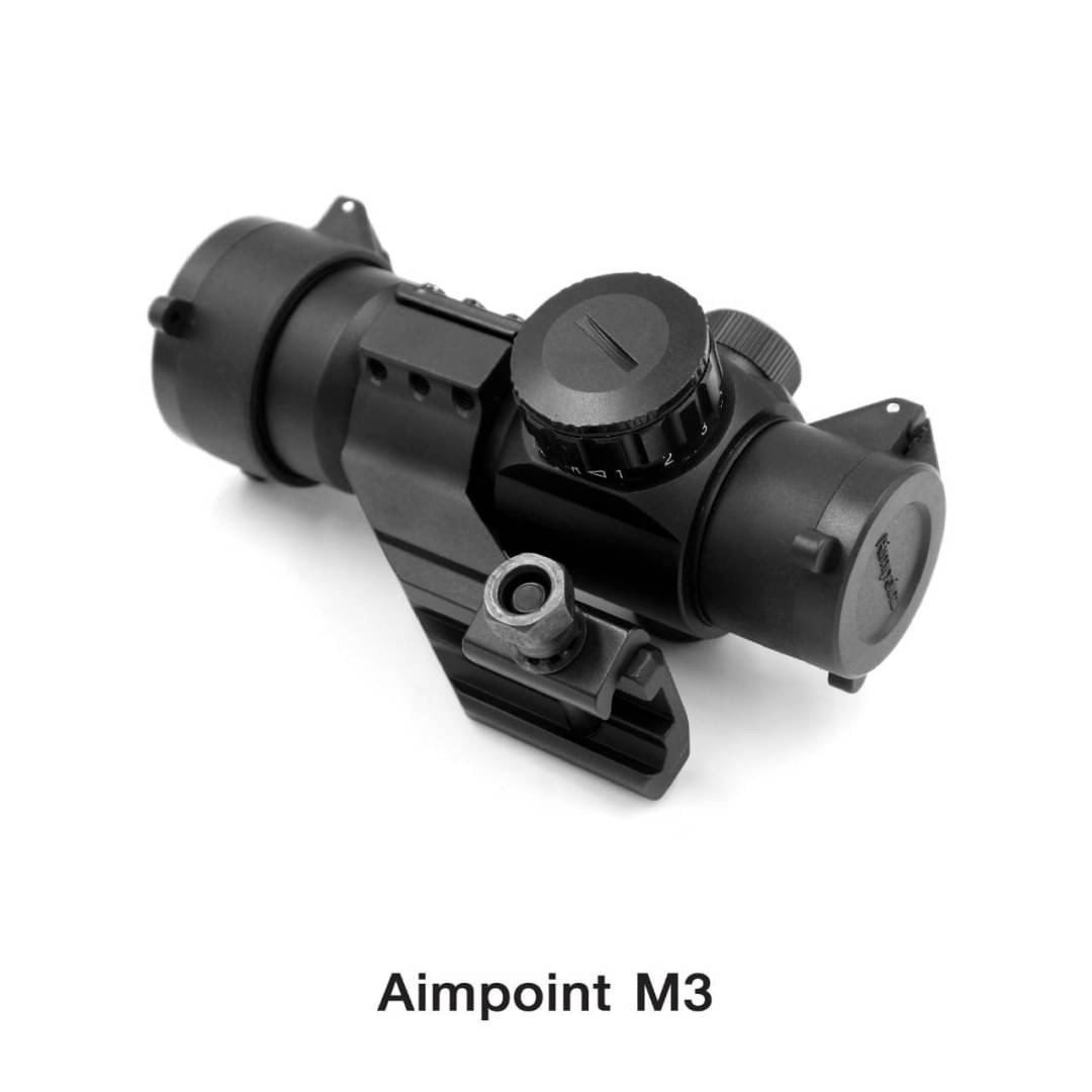 Dot Aimpoint M3 RD3000 ตัวเรือนผลิตจาก Aluminium ทำสีผิว Anodized สวยงาม ดอทสีเขียว / แดง ปรับความสว่างได้ 5 ระดับ ตัวศูนย์ปรับในได้ มีฝาปิดมิดชิด ฝากระดกทั้ง 2 ข้างและมีแผ่นกันกระแทกเลนส์ มาพร้อมขา ยกสูงระดับสายตา เล็งง่าย ขายึดจับขนาด 20 mm. ยึดราง Pica