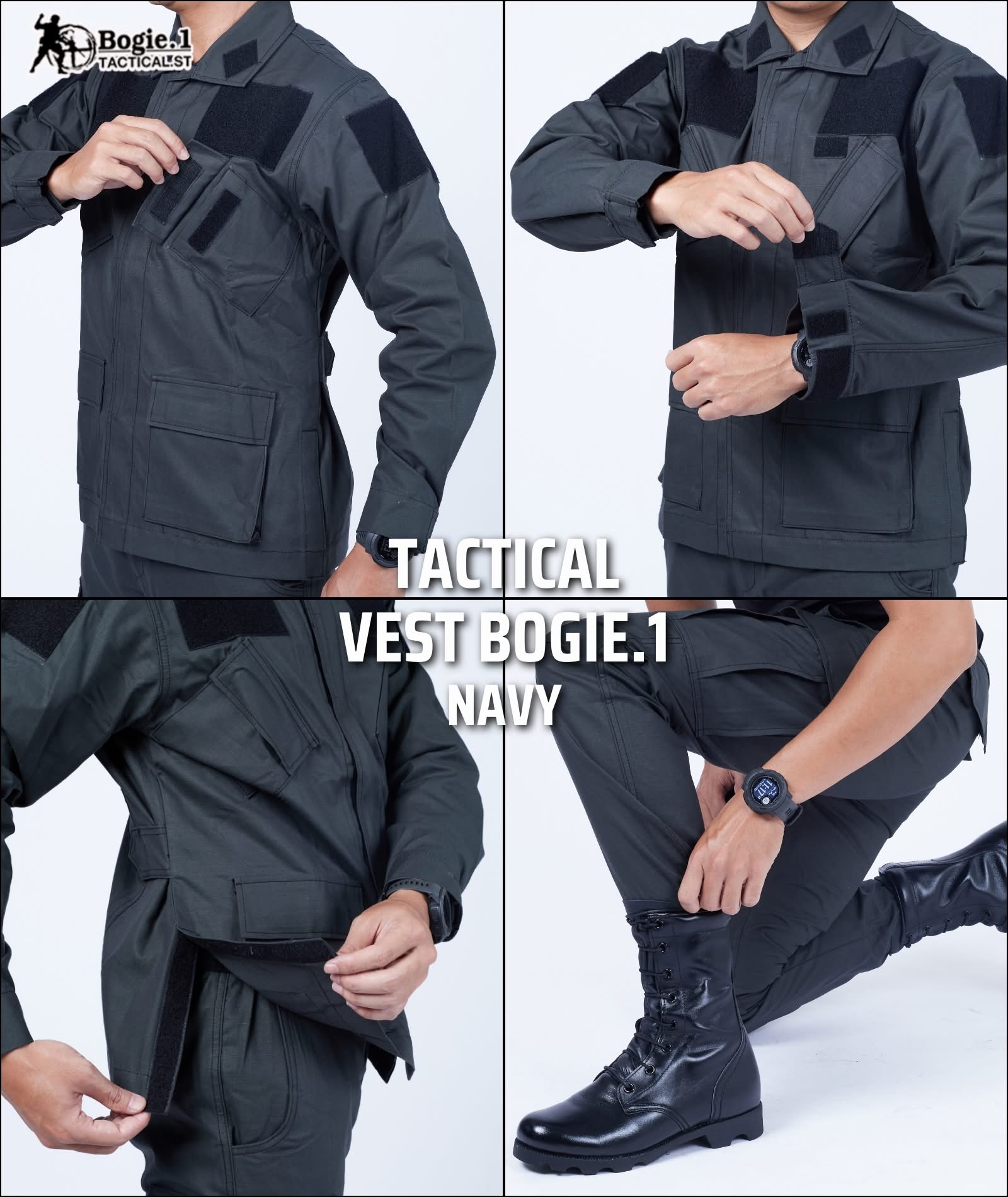 New.ชุดฝึก/ชุดเวส/ชุดคฝ/ชุดปจ : TACTICAL : vest Bogie.1 *รุ่นใหม่ ครบชุด เสื้อ+กางเกง - ผ้าลายตารางมีความยืดหยุ่นสูง เนื้อผ้าสัมผัสนุ่มสบาย - สีไม่ตก ใส่สบายผ้าไม่แข็งกระด้าง ระบายอากาศดี - งานตัดเย็บคุณภาพ ละเอียดเรียบร้อย *สี : ดำ(กระเป๋าตรง) ,กรม(กระเป