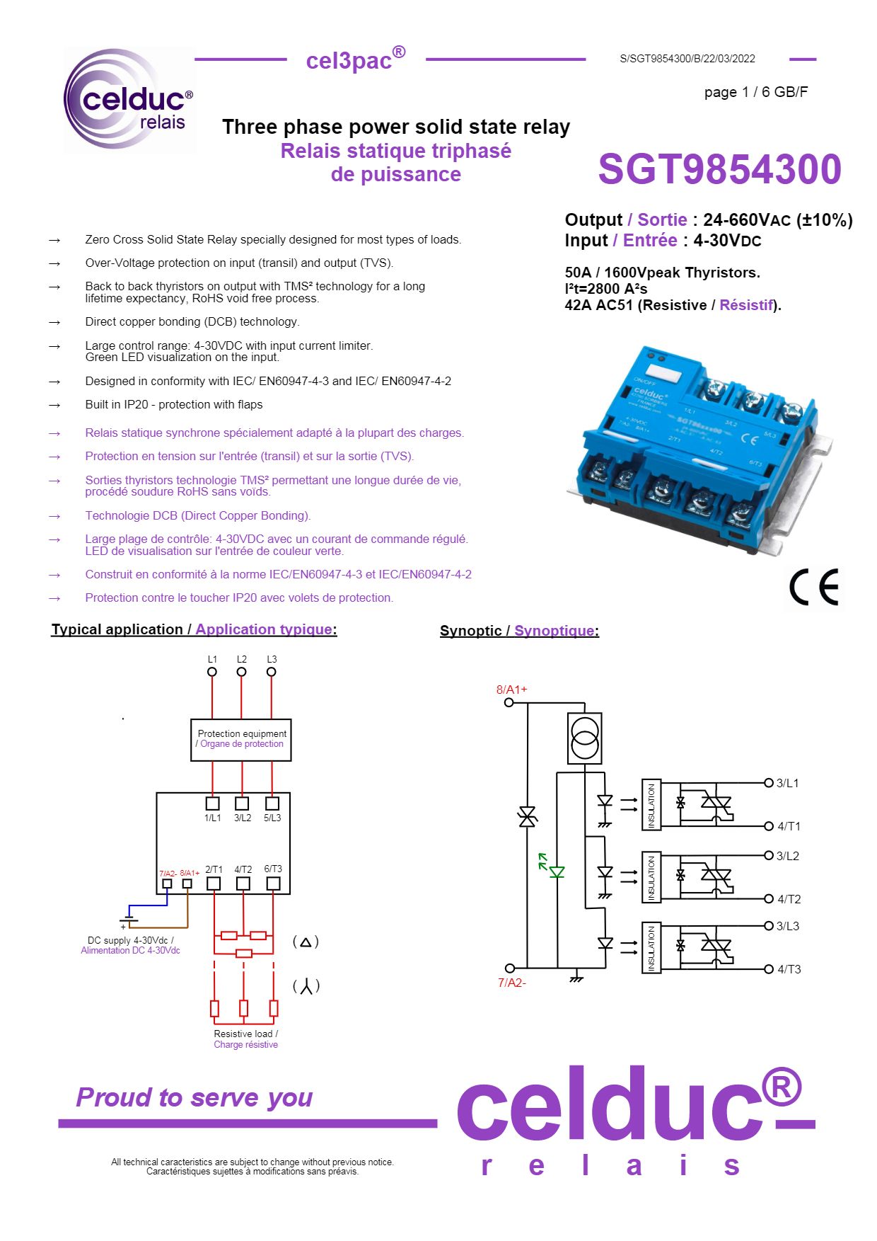 โซลิดสเตต 50A 24-600VAC input 10-30VDC SOLID STATE RELAY CELDUC รุ่น SGT965360E