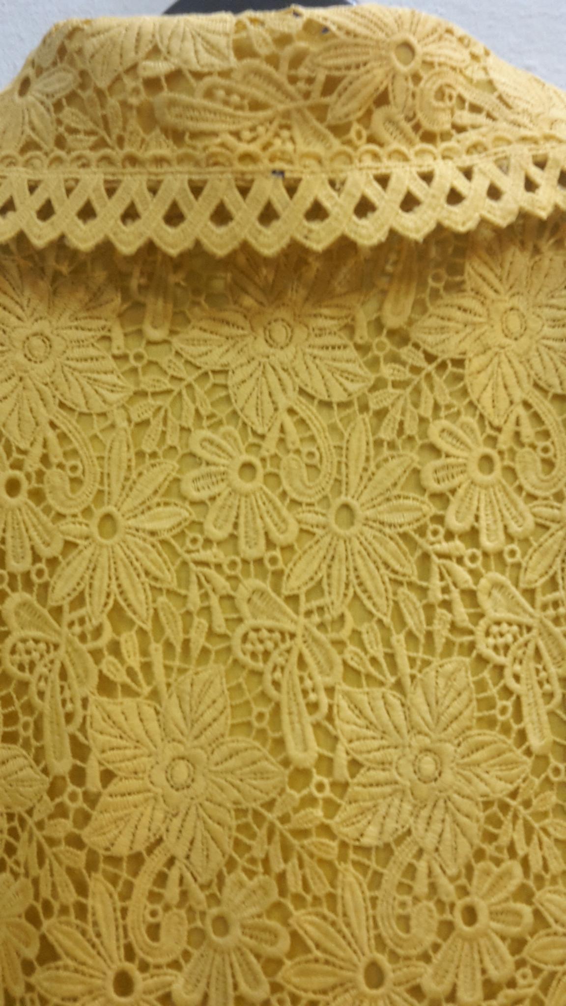 เสื้อลูกไม้ฝรั่งสีเหลืองแต่งลูกไม้เชิง เสื้อผ้าลูกไม้สไตน์ผู้ใหญ่หรู จับแมทเสื้อผ้าได้ง่ายทั้งกางเกง กางเกง หรือผ้าถุงไทย