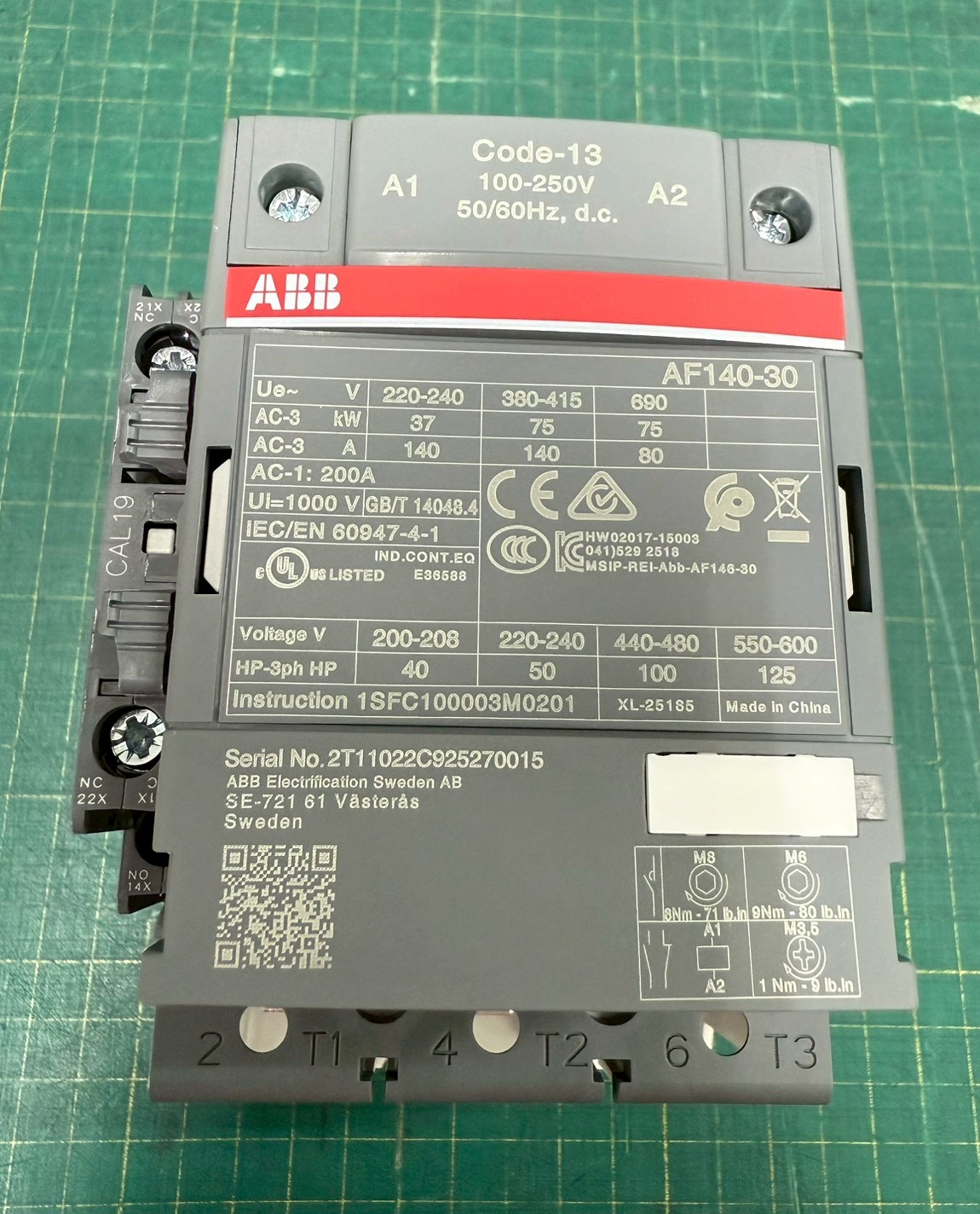 แมกเนติก AF140-30-11B-13 ABB 75kW Magnetic Contactor คอยล์ 220VAC 1 SFL447002R1311