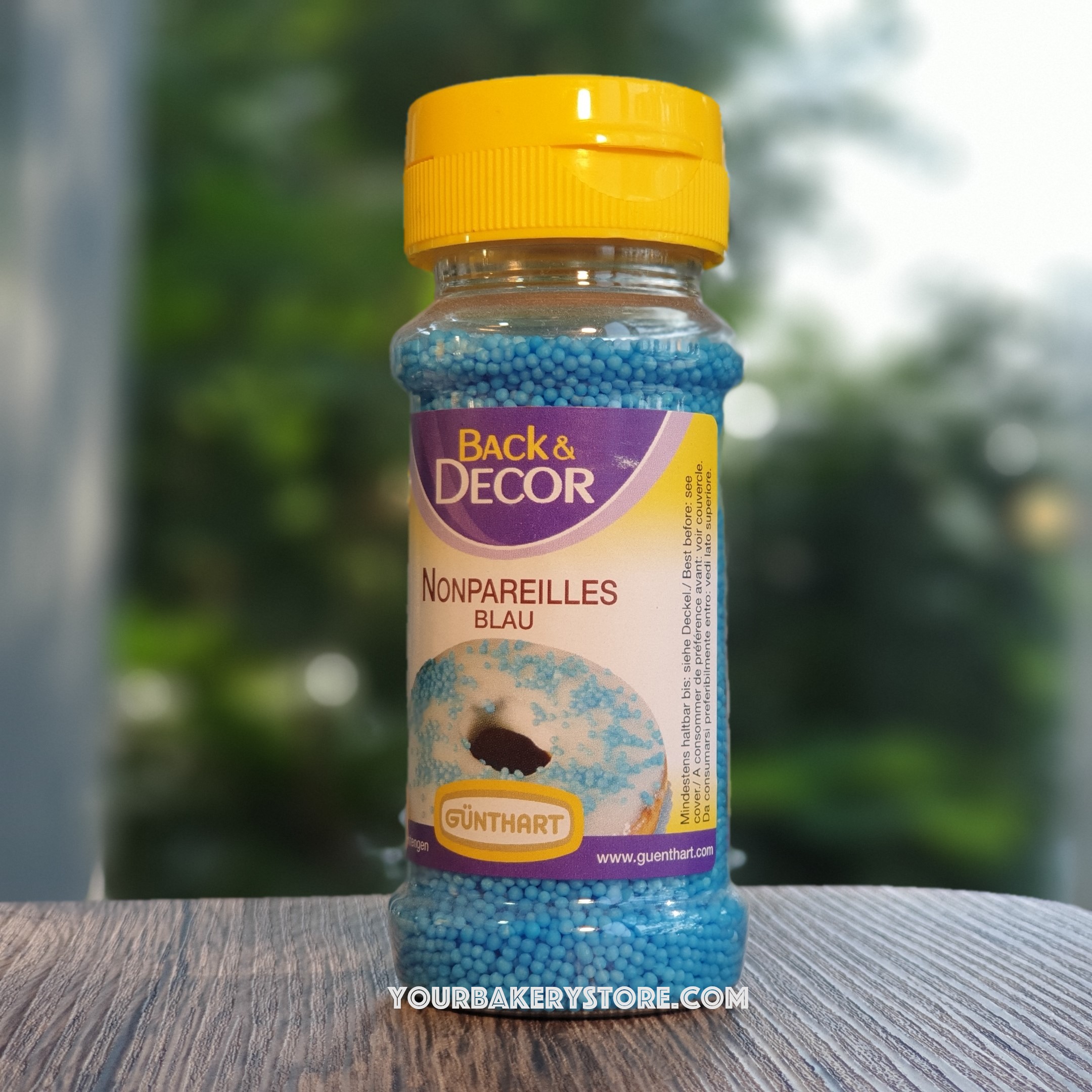 เม็ดน้ำตาลกลม สีฟ้า 85g. ตรา Back & Decor