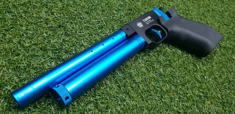#ปืนอัดลมทรงแข่งขันTaichi .177cal. Co2 Pistol เบอร์1 Price 13,500฿. 🆓️ลูก+Gas Co2🆓️ ✔Made in Taiwan ✔ไกปืนระบบนกสับ ✔เบอร์ 1 แรง 490+Fps. ✔ปืนพร้อมรางติดกล้องหน้าแคบ ✔ตัวครอบลำกล้องสามารถถอดออกได้ ✔