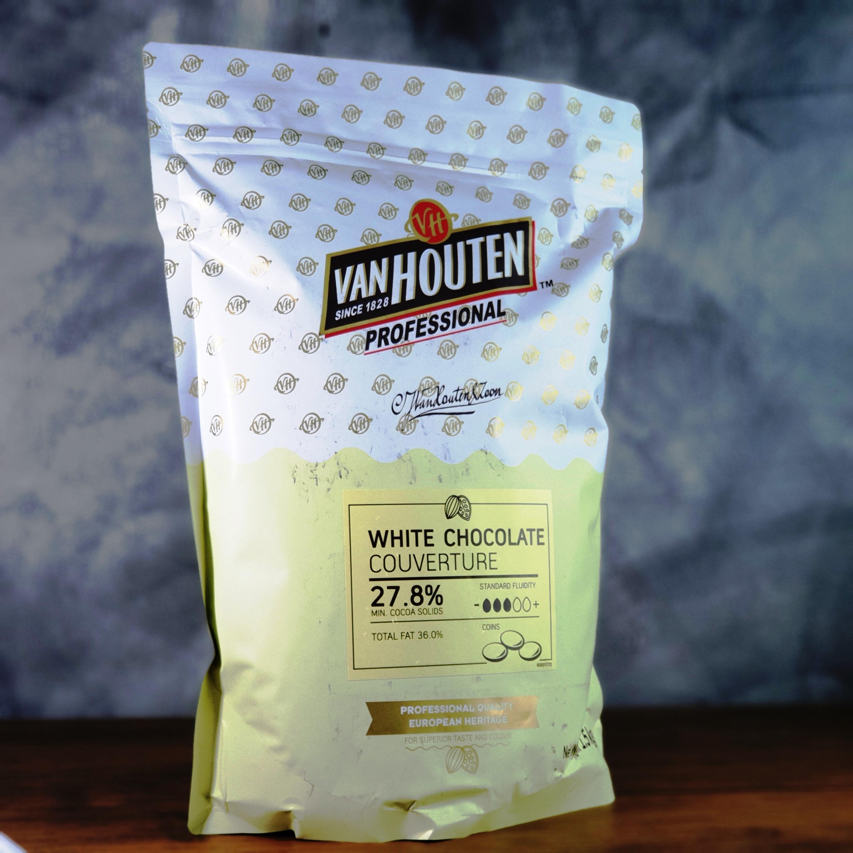 White chocolate couverture 27.8% 1.5kg. VAN HOUTEN