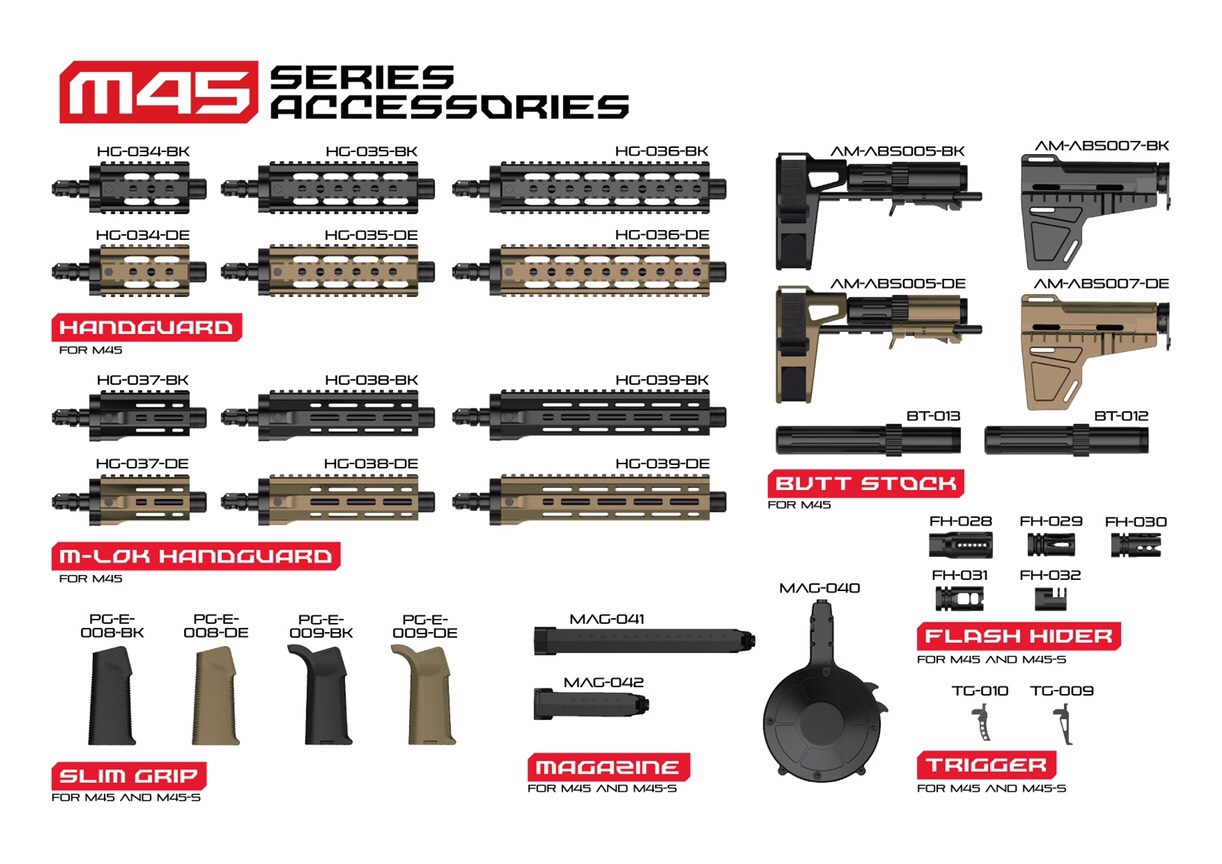 New product ARES M45X-S AEG (Short) -Black/DARK ➡️ บอดี้โลหะ ➡️ takedown (หมุนถอดชุดหน้า) ➡️ พานท้ายพับได้ Product Brand: ARES Product Code:AR-083E Hop-Up:ADJUSTABLE Weight:2,314 g Length:530 mm Capacity:55/125 rds Power:380 fps (1.33