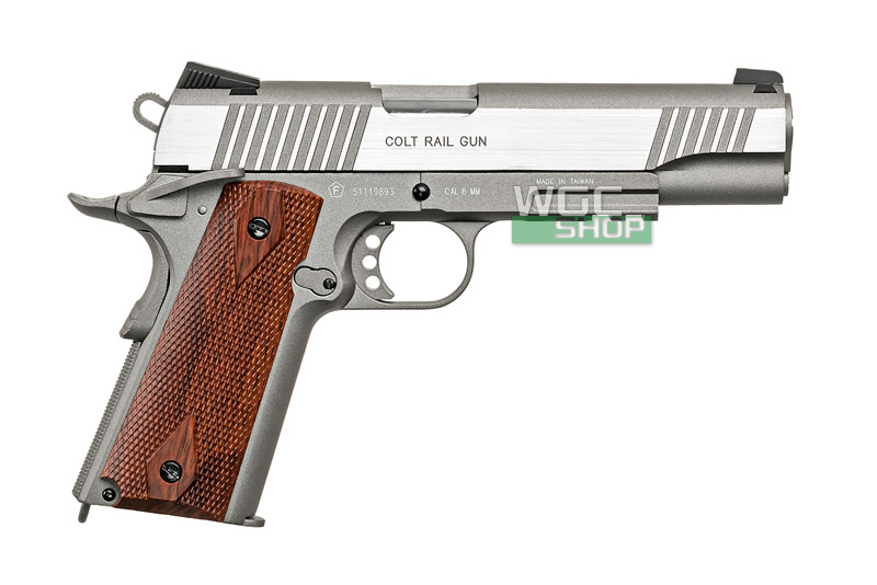 New.CoLt. 1911. Co2 cyber Gun. รางล่าง กริ๊บไม้ เฟรมเนื่อทรายเทา สไลด์เงิน ราคาพิเศษ
