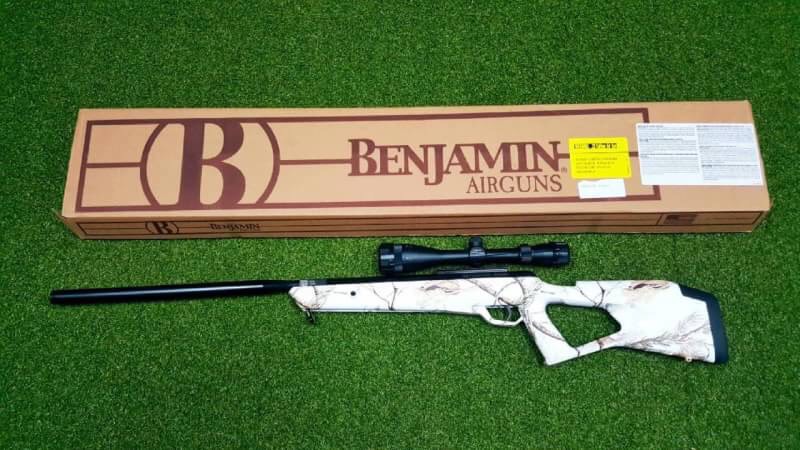 New.ปืนอัดลมBenjamin Trail NP2®, Realtree AP® Snow Camo Air Rifle เบอร์ 2 ✔น้ำหนัก Weight9.7 ✔ระบบหักลำกล้องโช๊คแก๊ส Nitro ✔ลำกล้อง Barrel Length 15.75 ✔ความยาว Overall Length 46.25 ✔พร้อมกล้องScope Century 3-9×40 ปรับหล