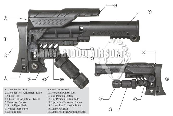 New.CAA SRS Multi Position Sniper Stock For M16/SR25/A2 GBB Rifle (A Type,Black)