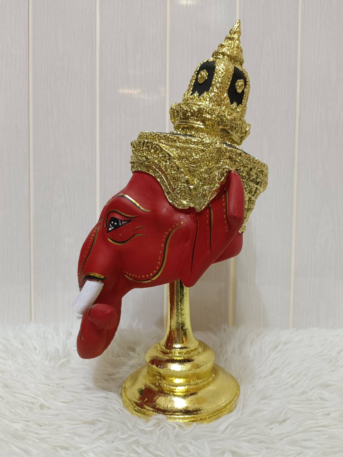 เศียรครู พระพิฆเนศ (สีแดง) ขนาดผลส้มโอ พร้อมฐานปิดทอง