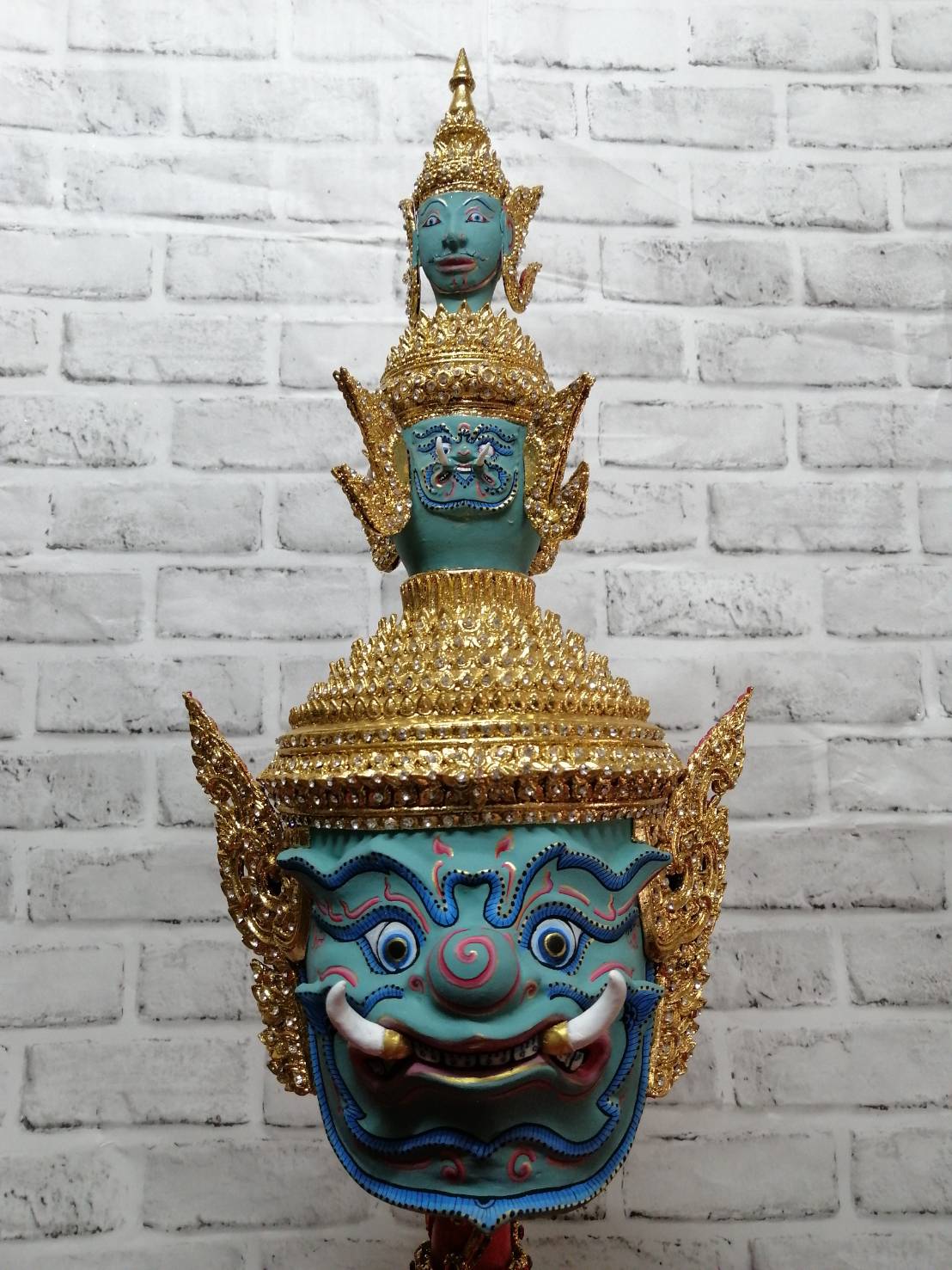 ทศกัณฐ์ ขนาดผลส้มโอ (เกรดพรีเมี่ยม) พร้อมฐานปิดทองประดับเพชร