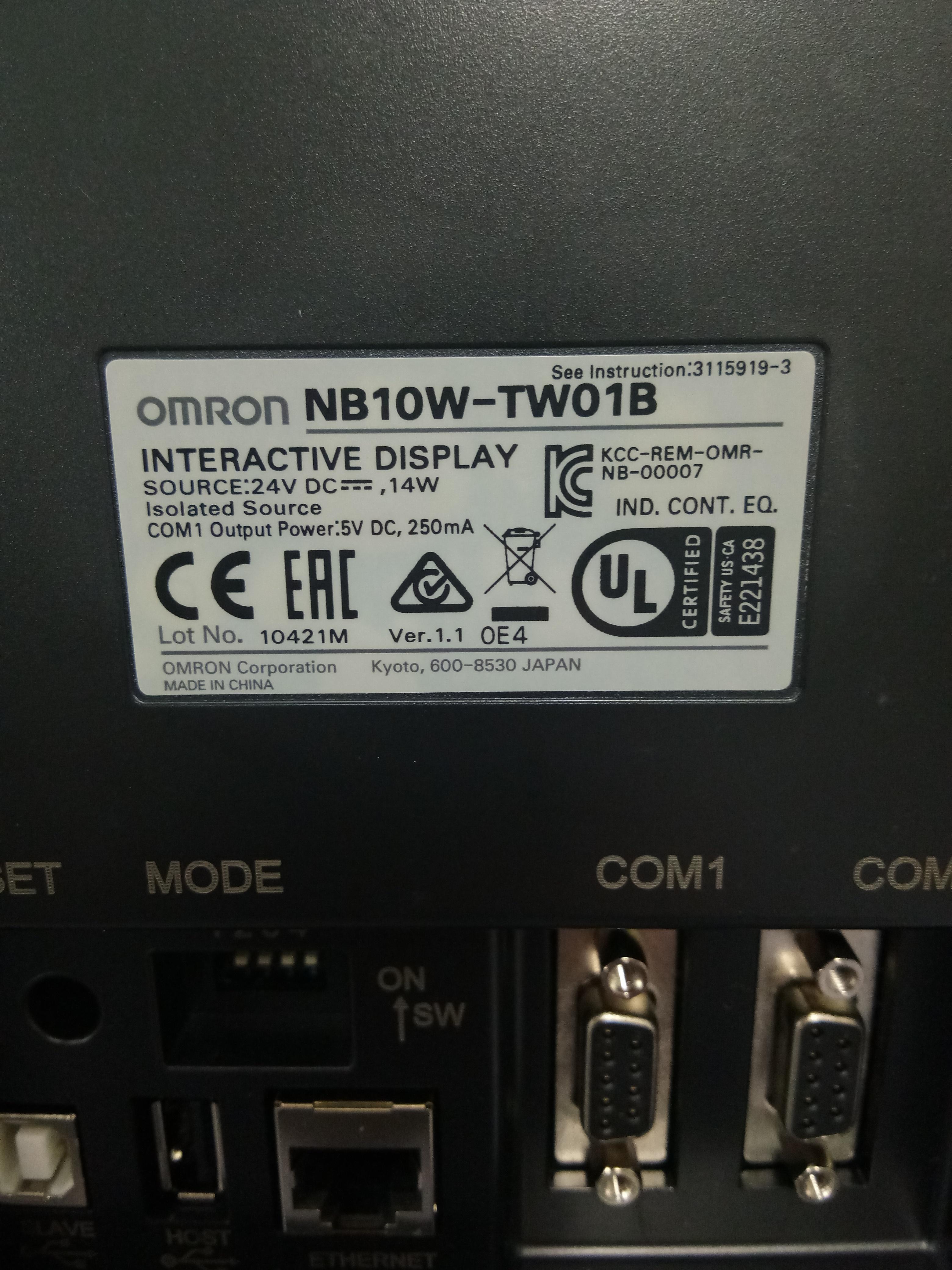 จอ OMRON รุ่น NB10W-TW01B หน้าจอ 10.1 นิ้ว เชื่อมต่อ PLC OMRON CJ/CP/CS Series