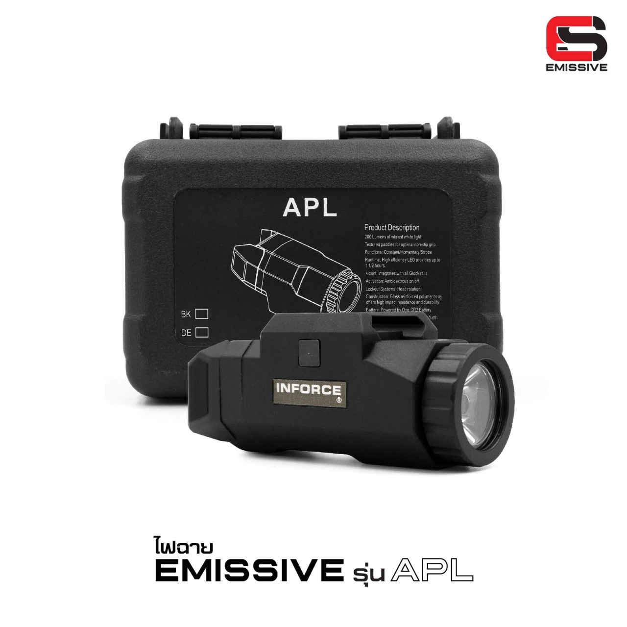 (clap)สินค้าเข้ามาแล้วค่ะ (fire)ไฟฉาย Emissive รุ่น APL ตัวยาว 🍁 ตัวเรือนผลิตจาก Polymer เกรดคุณภาพ 🍁 หลอด LED ความสว่าง 200 lumens 🍁 2 functions : Constant / Strobe Runtime : 1-1.5 hours. Battery : 1 * CR123a Battery ( แถมฟรี ) Di