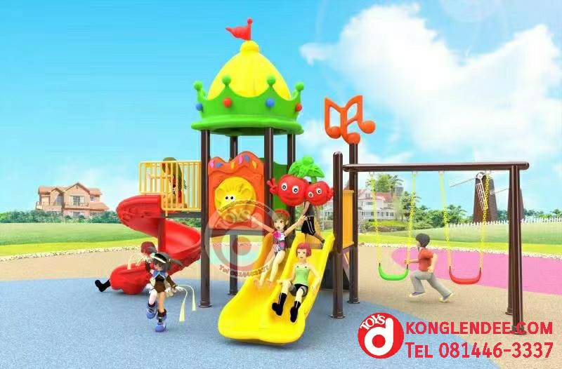 เครื่องเล่นสนาม ชุดปราสาทมงกุฎสองสไลเดอร์ชิงช้า