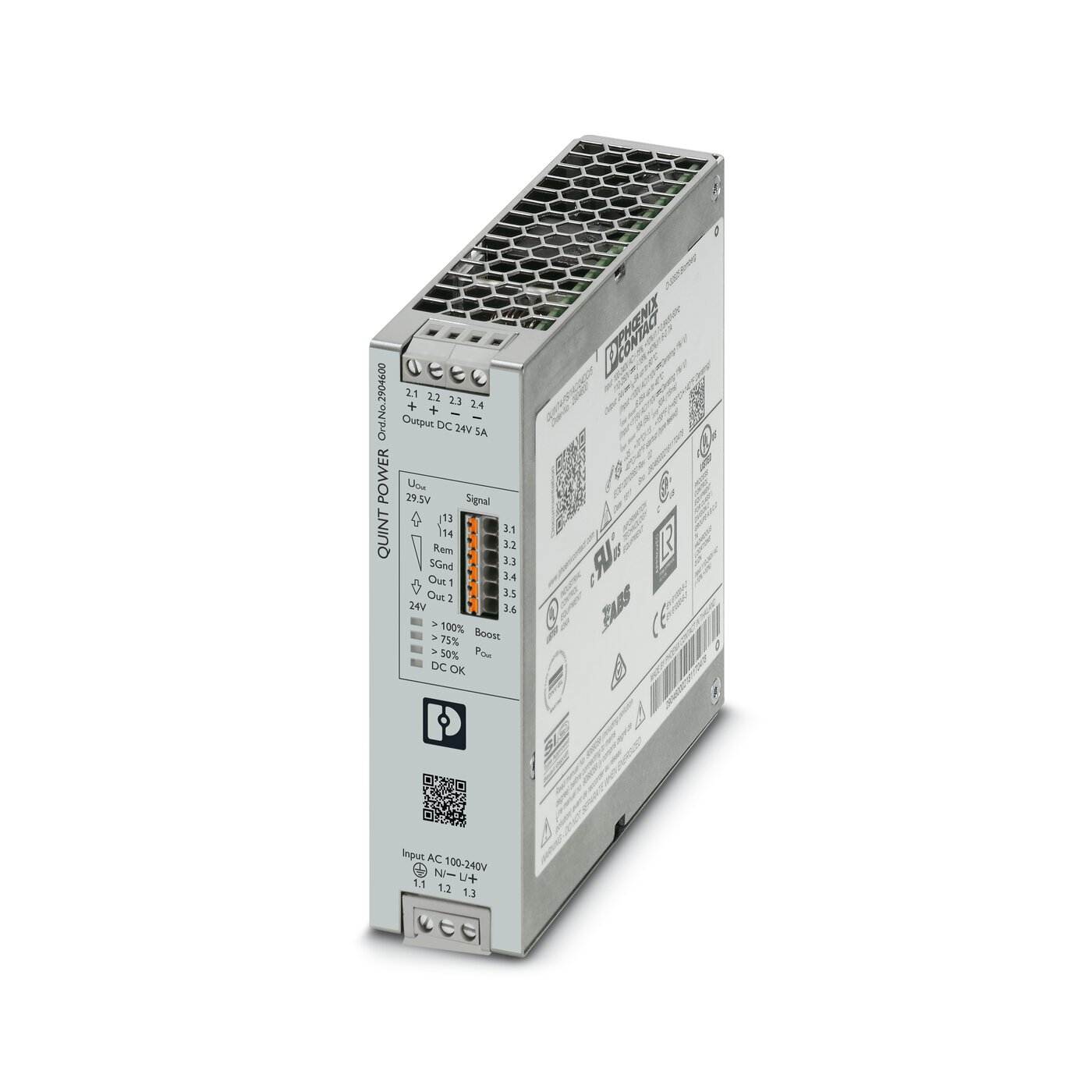 POWER SUPPLY QUINT4-PS/1AC/24DC/5 - 2904600 PHOENIX CONTACT พาวเวอร์ซัพพลาย 24VDC 5 A