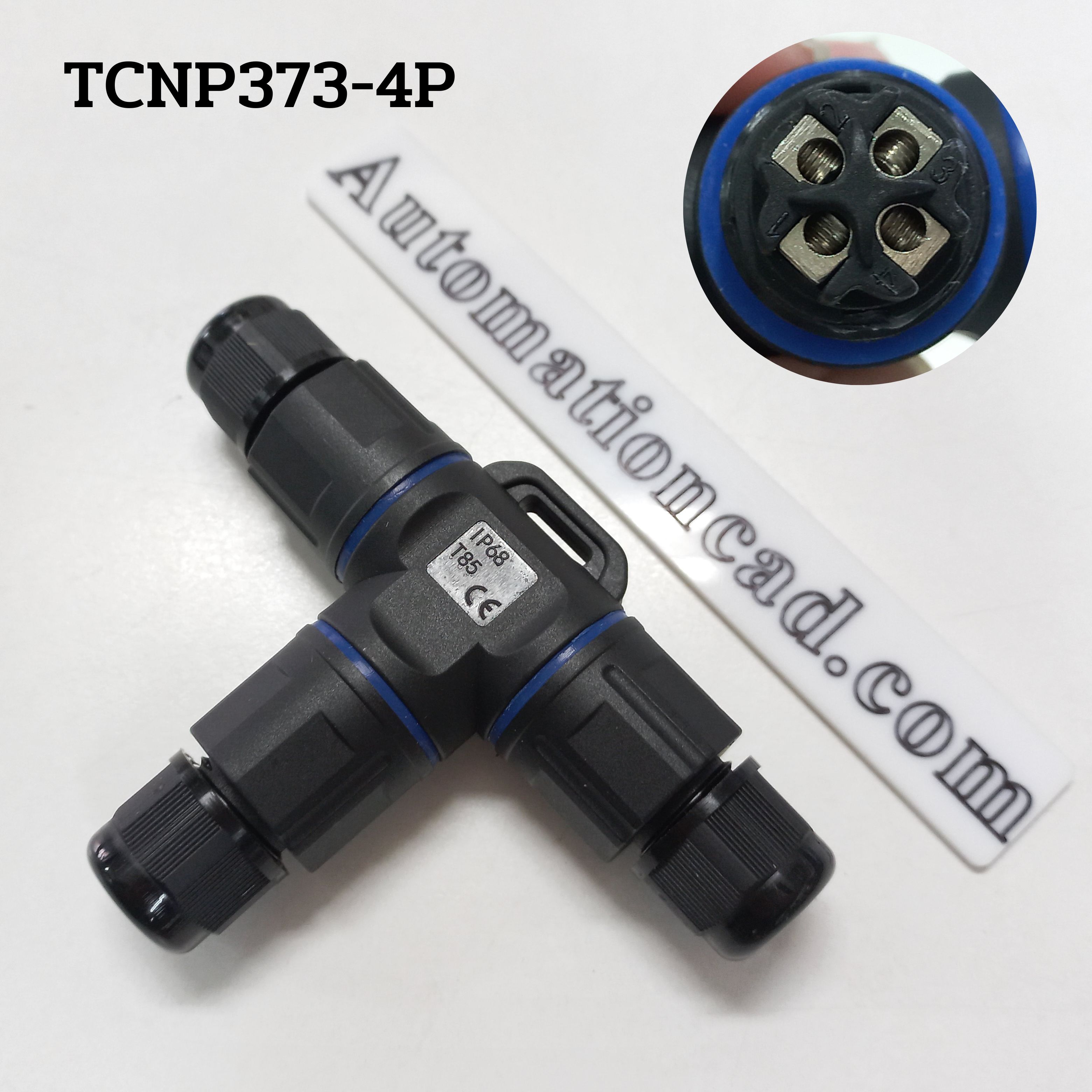 ข้อต่อสายไฟกันน้ำ แบบตัว T ใช้กับสายไฟฟ้า เบอร์ 0.3 ถึง 1.5 mm² 4 เส้น แบบขันน็อต