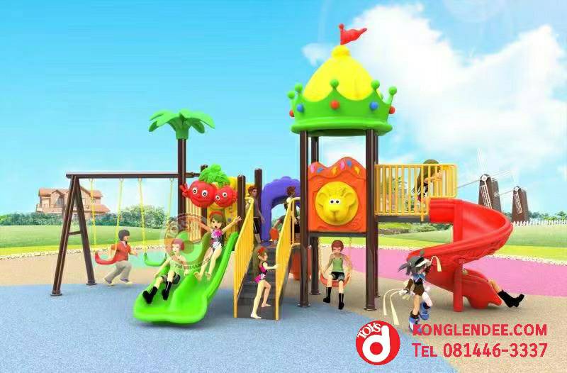 เครื่องเล่นสนาม ชุดปราสาทมงกุฎสามสไลเดอร์ชิงช้า