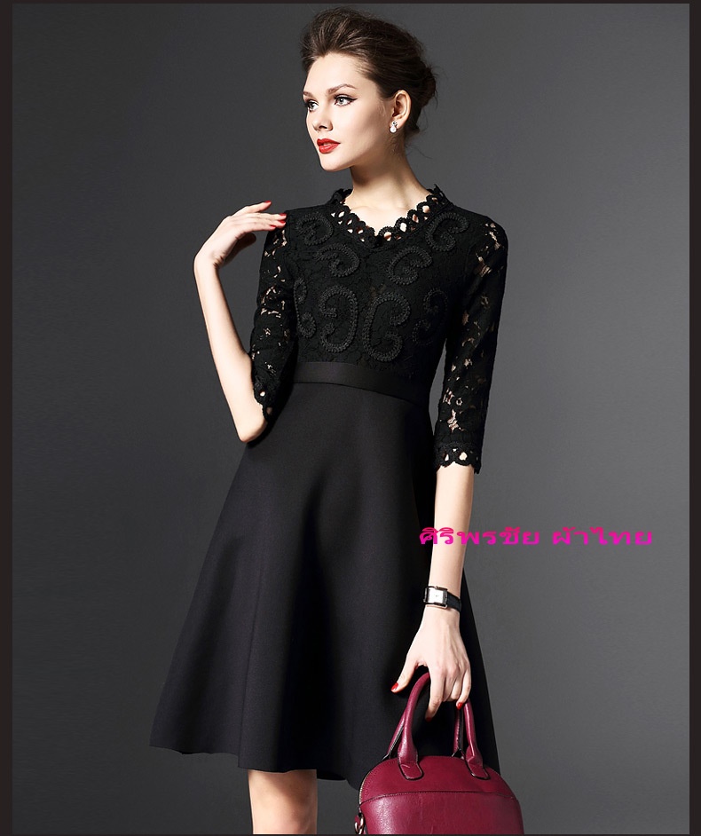 ชุดผ้าไทยสีดำ ชุดแซกผ้าไทยชุดแซกผ้าไทยผ้าพื้นเมืองดำ เดรสสไตน์เกาหลี เดรสลูกไม้สีดำพร้อมส่งXL