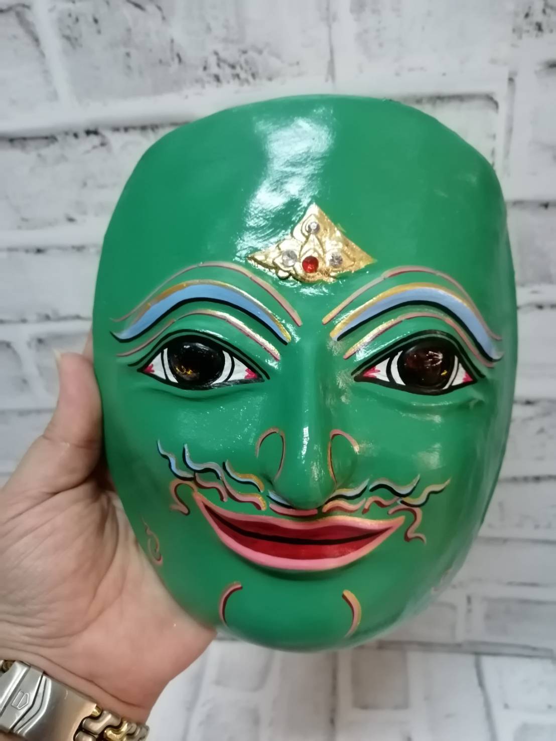 หน้ากากพระราม ใส่ตาแก้ว ปิดทอง ประดับเพชร