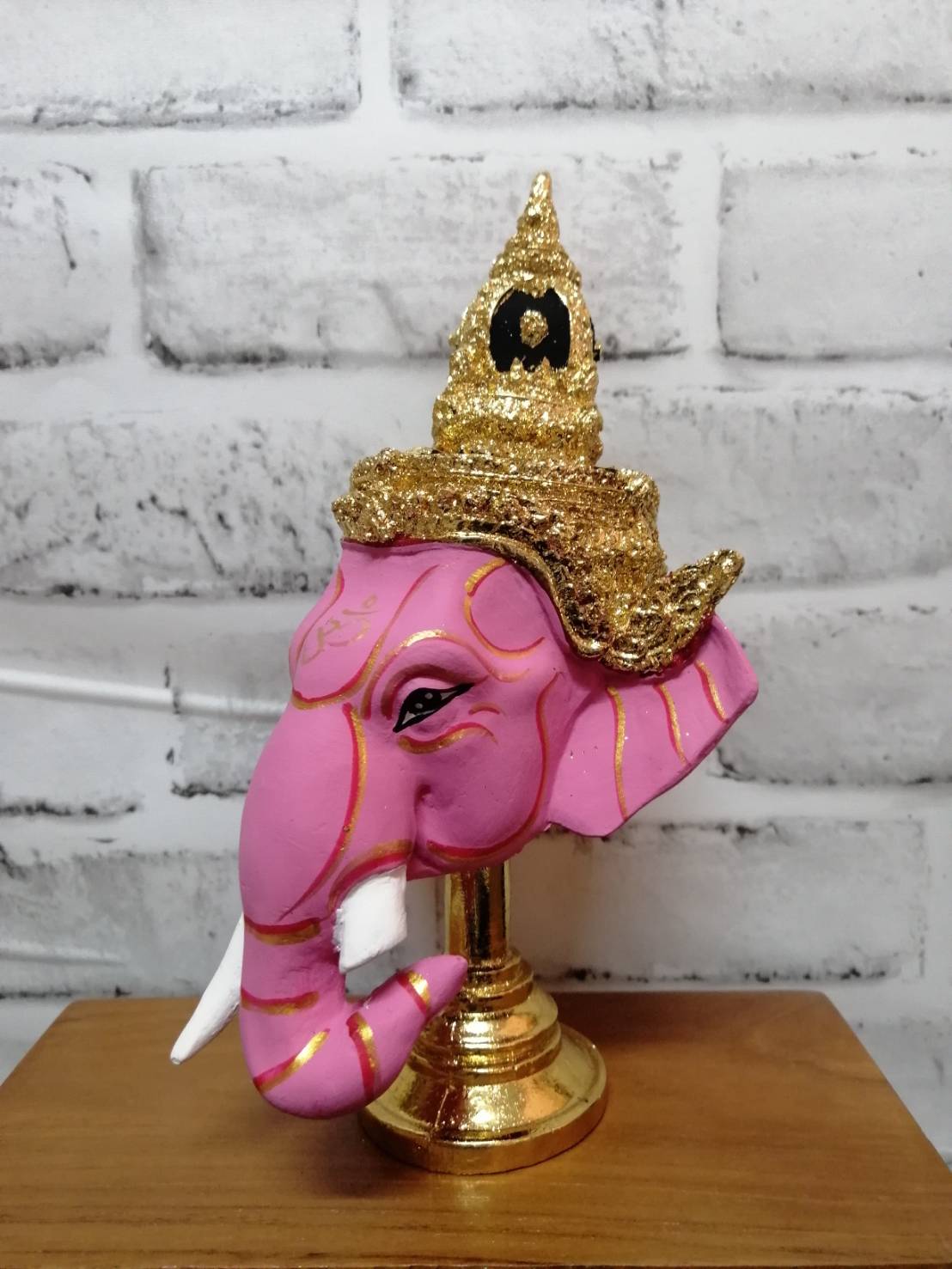 พระพิฆเนศ (สีชมพู) ขนาดกลาง 4 นิ้ว พร้อมฐานปิดทอง