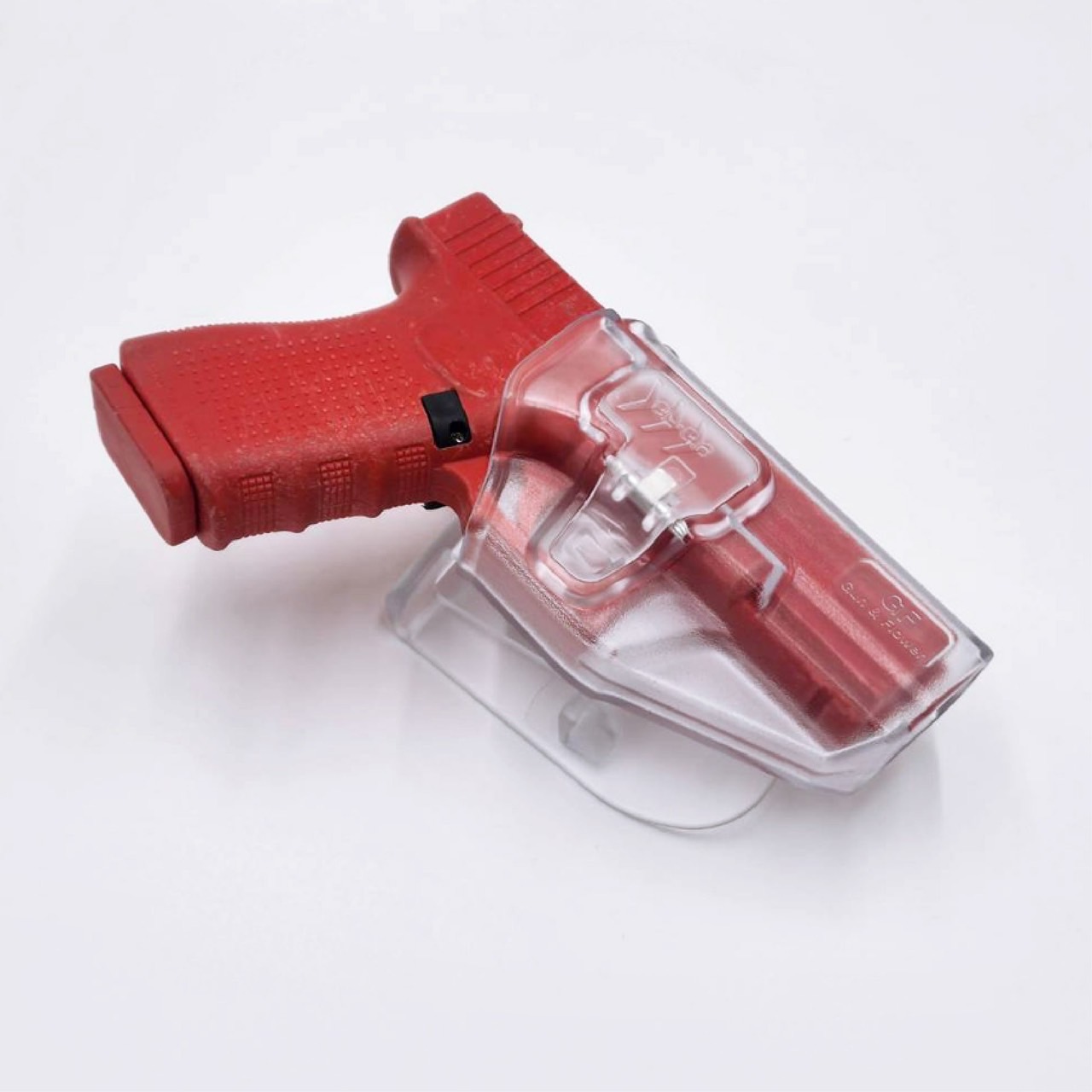 ซองปืนพกนอกชนิดใส Glock19 ( Gun&Flower OWB G19 Clear Holster ) 🔖ผลิตจากวัสดุ Polymer ชนิดใส แข็งแรง ทนทาน 🔖พกนอก ปลดล็อคนิ้วชี้ ใช้งานปลอดภัย 🔖ซองปืนสามารถหมุนปรับองศาได้ 🔖ตัวซองสามารถใช้กับเพลทลดต่ำของ IMI หรือแบรนด์อื่นๆ