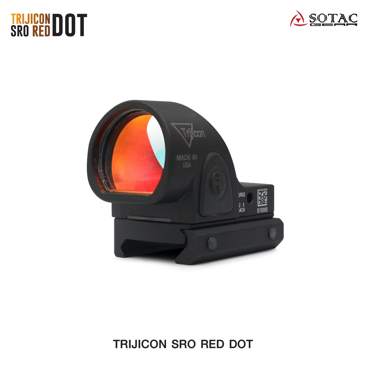 New.Trijicon SRO Red Dot ผลิตจากวัสดุ Aluminum ทำผิว hard anodized ขนาด 2.5 MOA Dot Red dot สีแดง คมชัด รูปร่างขนาดเล็ก Low Profile มาพร้อมขาจับ mount แบบ 20 มม. และ Glock mount ( บีบีกัน ) ปรับระดับความสว่างง่าย +/- ด้านข้าง Battery : 1*CR2032 (แถมมา) แถ