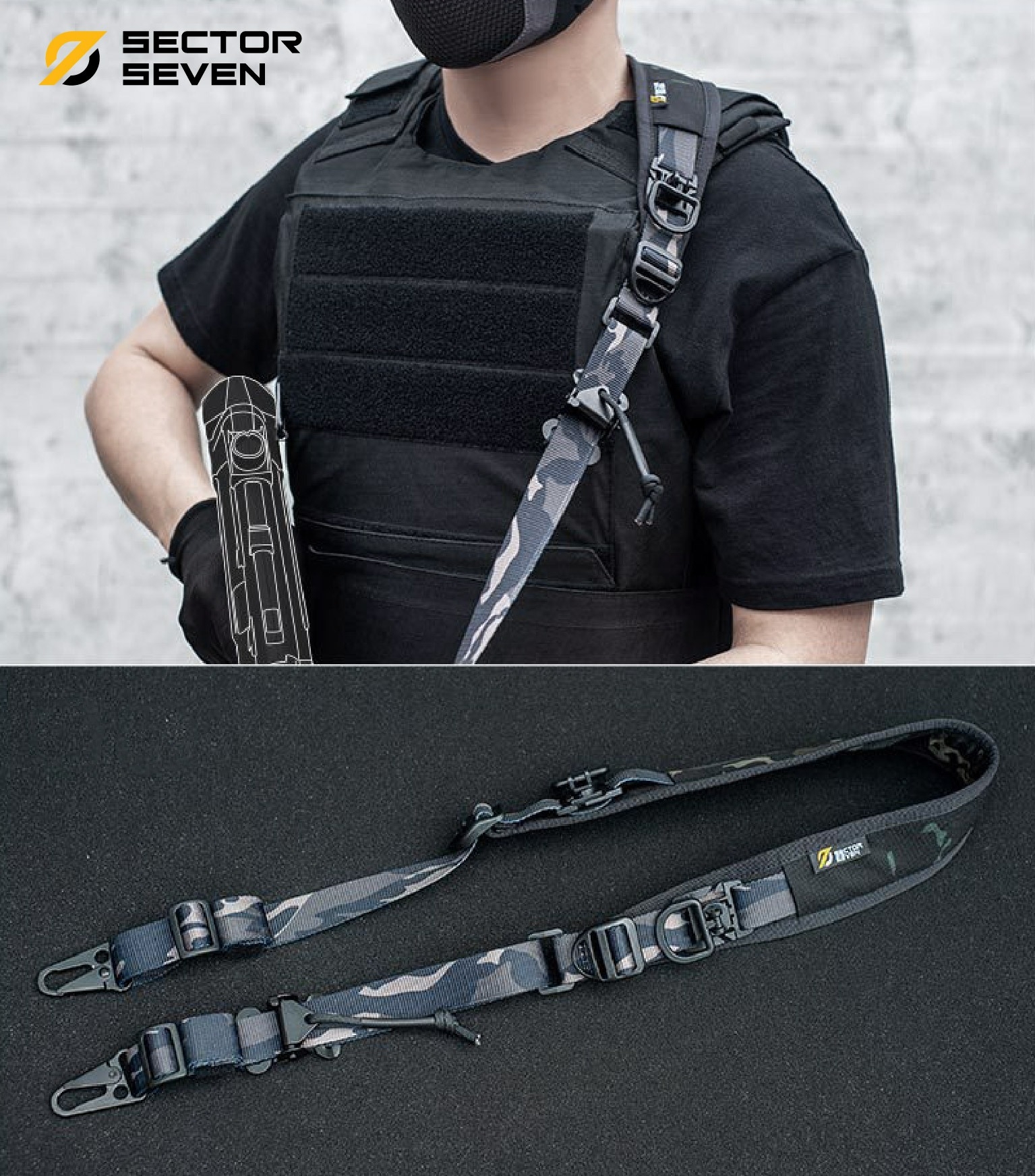 สายสะพาย 2 จุด Sector Seven ( Sector Seven Two Point Sling ) 📌ผลิตจากผ้า Cordura 1000D 📌สาย 2 จุดแบบเอนกประสงค์ปรับใช้งานกับ M16, M4, ลูกกรด, ลูกซอง และอื่นๆ ได้ 📌มี Quick Pull Adjust buckle ปรับระยะและตำแหน่งการใช้งานได้สะดวก และร
