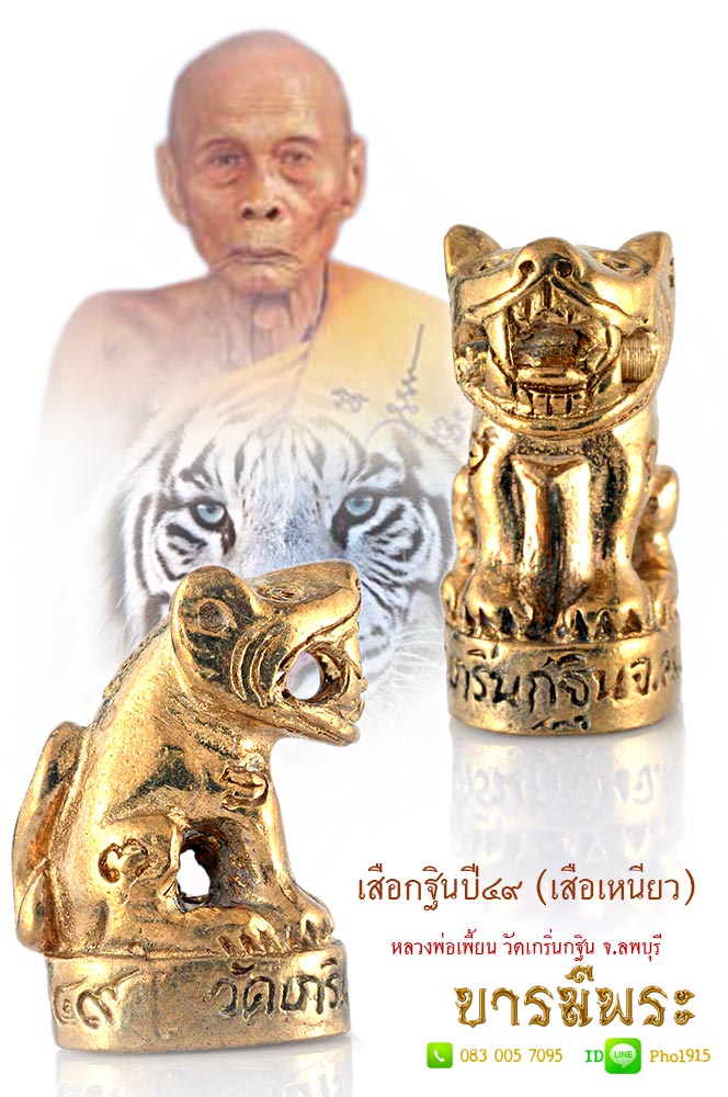 เสือกฐินปี 49 (เสือเหนียว) หลวงพ่อเพี้ยน วัดเกริ่นกฐิน ตอกโค๊ต วฐ.ใต้ฐาน สภาพสะสม ในซองซีลเดิมวัด มีเก็บเงินปลายทาง