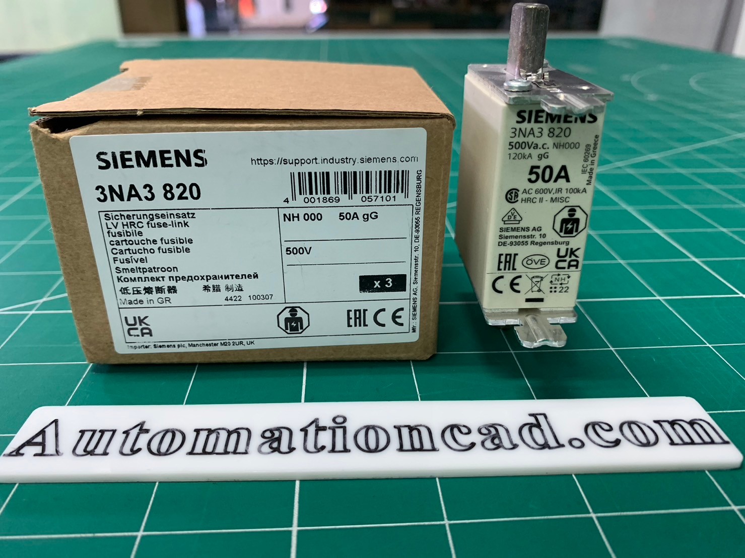 ฟิวส์ 50A 500V SIEMENS NH000 Fuse รุ่น 3NA3 820