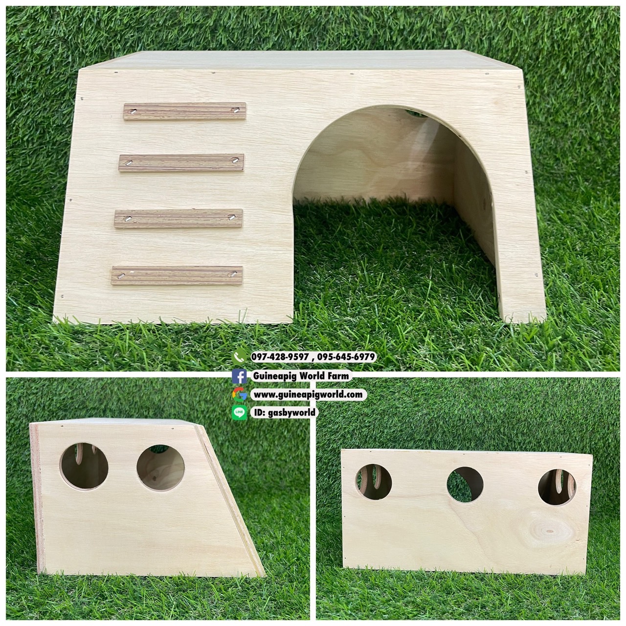 บ้านโพรงเฉียงเล็กมีแถบบันได ขนาด W.20xL.20(15.5)xH.14cm.(ทางเข้าW.9xH.11cm.)