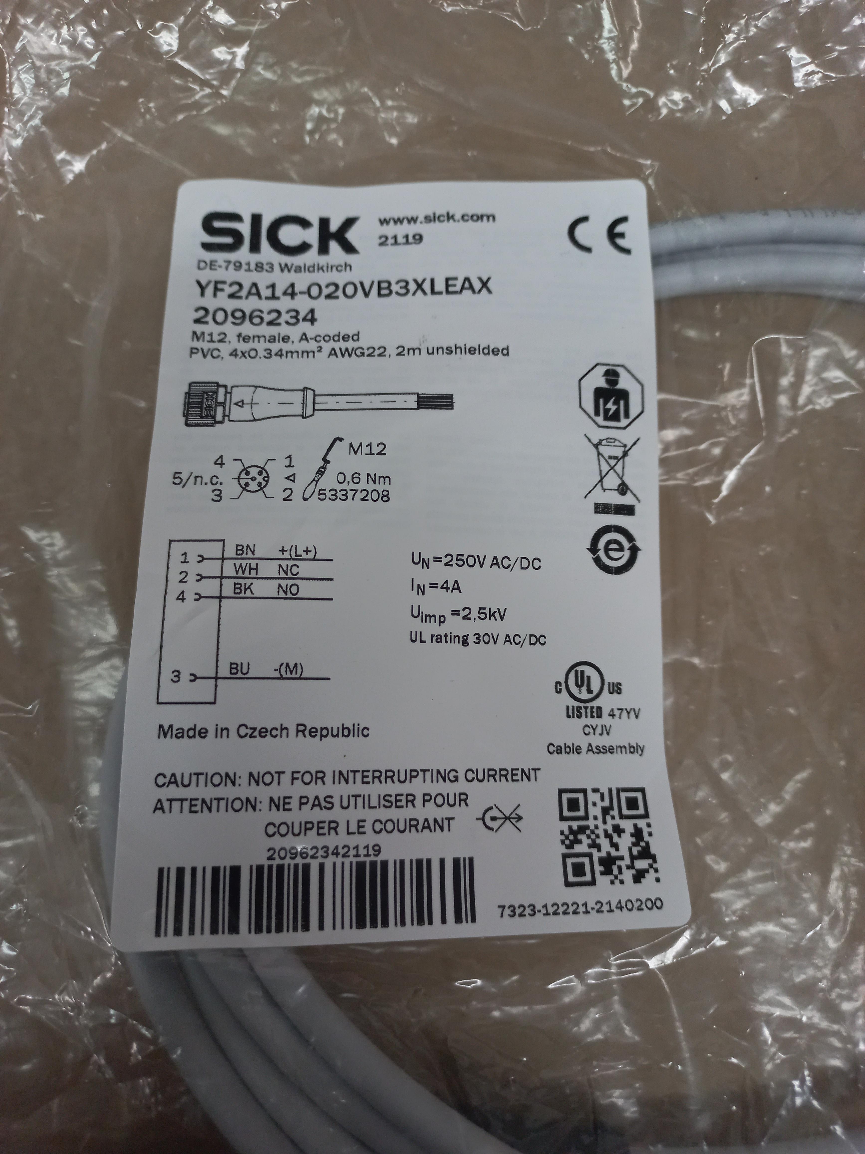 สายพร้อม CONNECTOR SICK 4 ขา ตัวเมีย แบบตรง M12 ยาว 2 m.