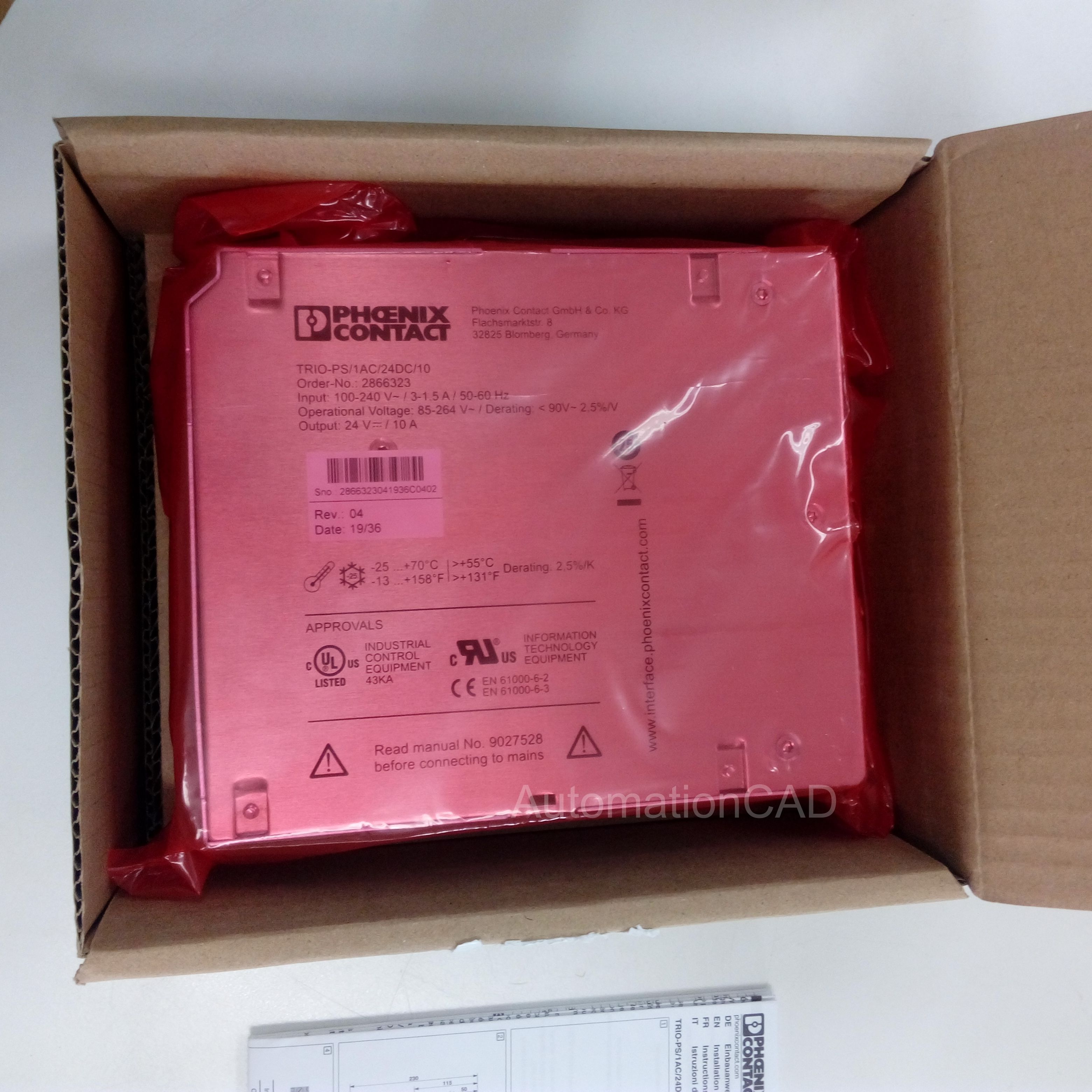 POWER SUPPLY TRIO-PS/1AC/24DC/10- 2866323 PHOENIX CONTACT พาวเวอร์ซัพพลาย 24VDC 10 A